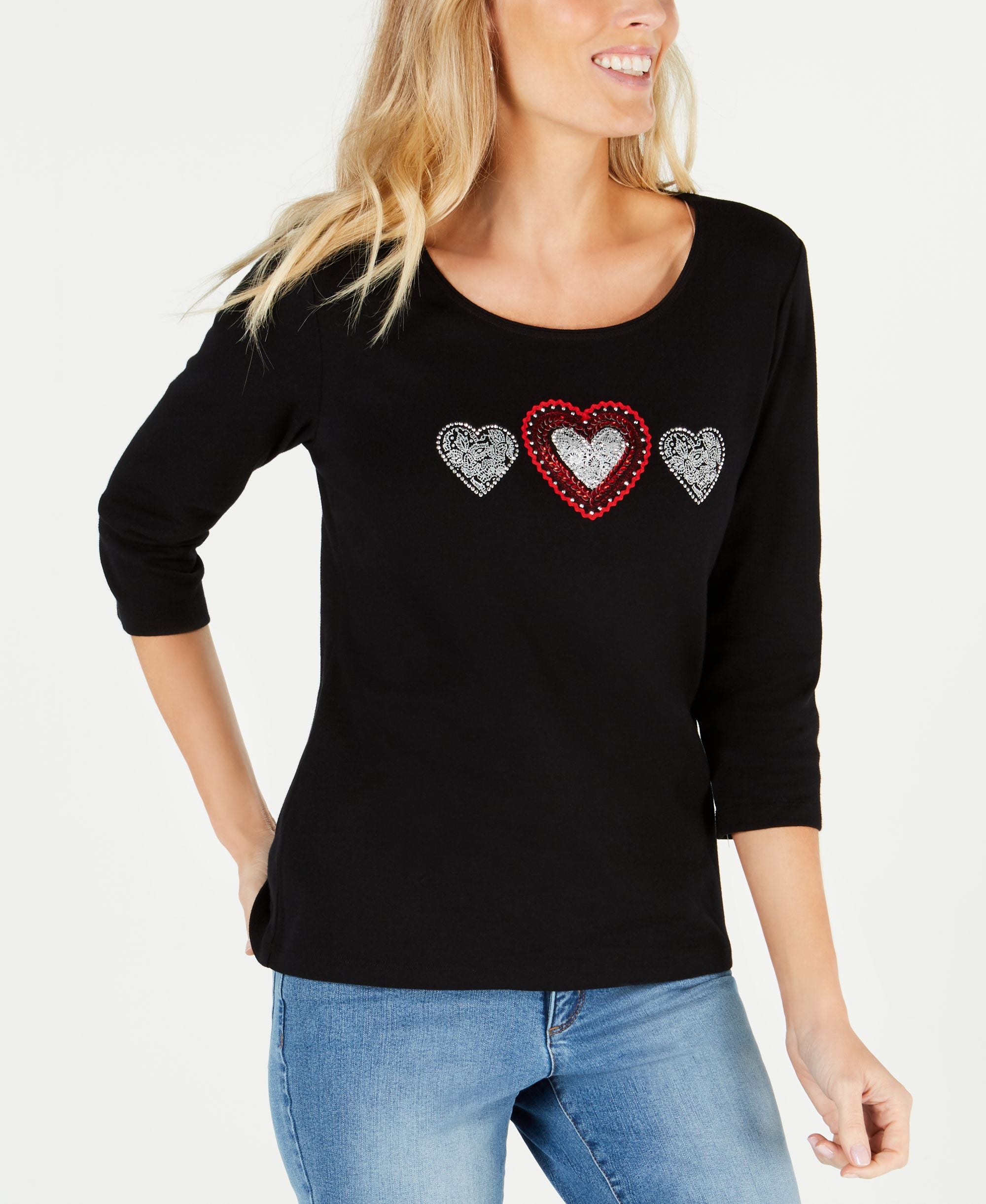 Cotton Heart-Embellished Top
