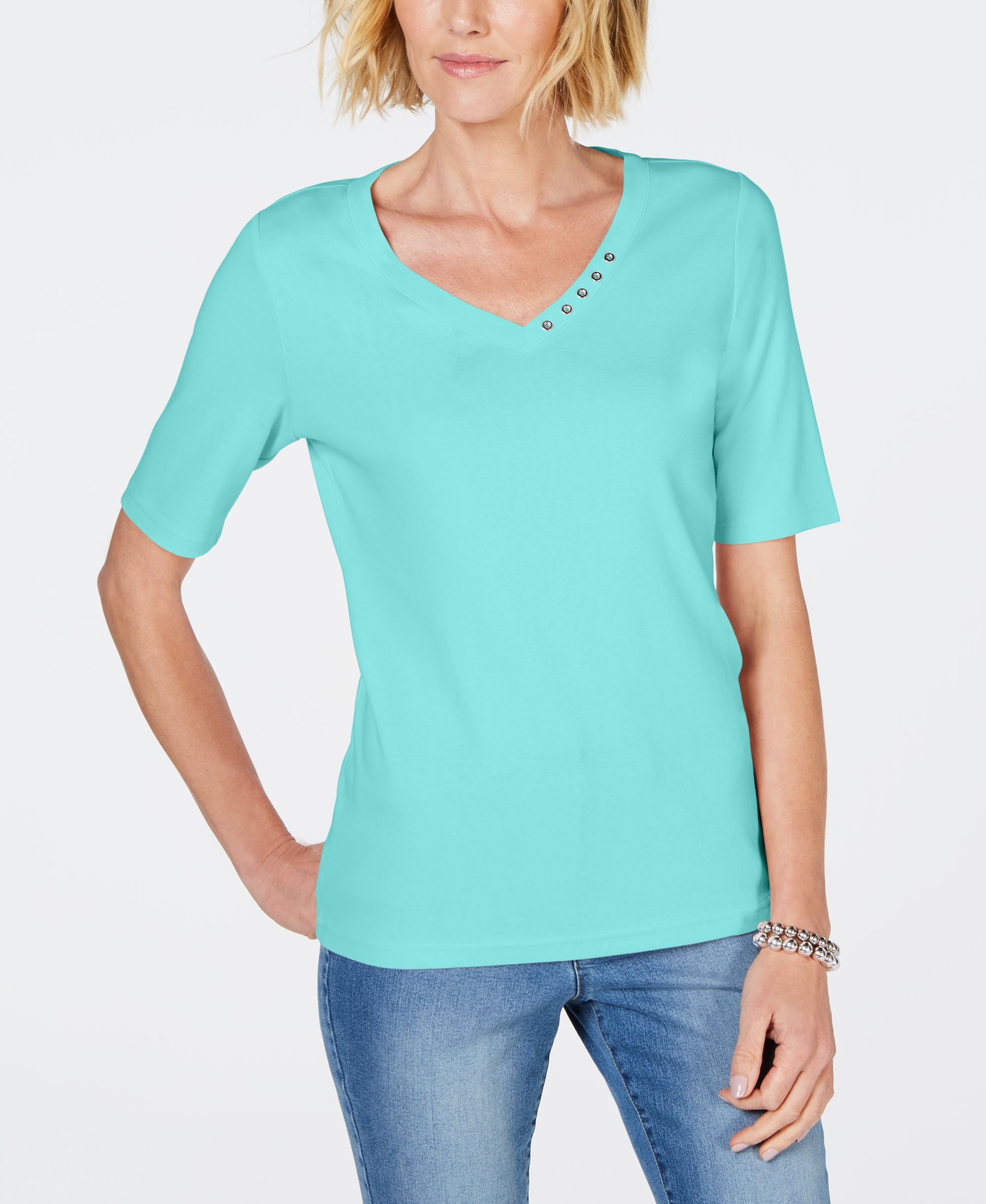 Karen Scott Cotton V Neck T-Shirt