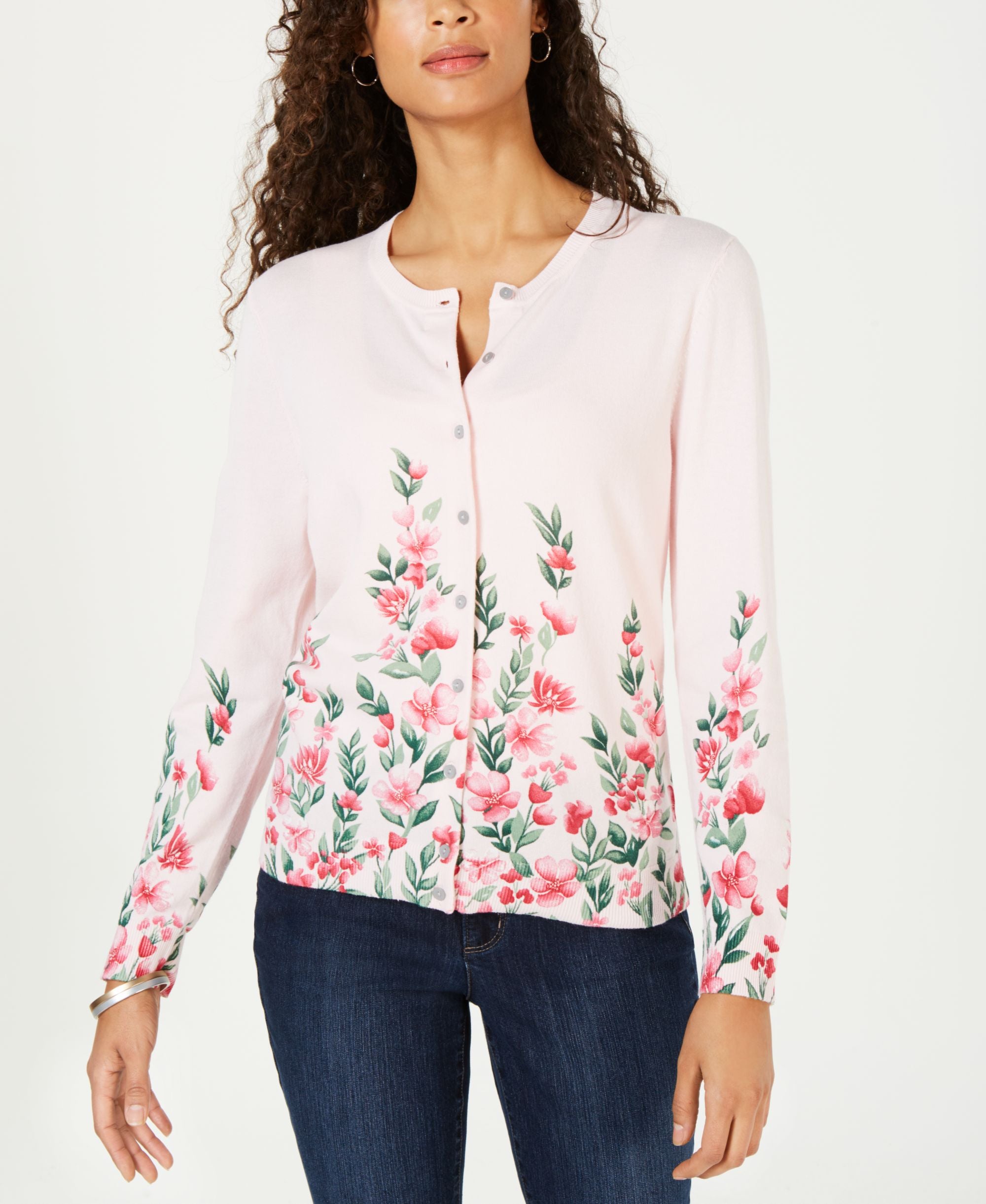 Karen Scott Flower Print Cardigan Sweater