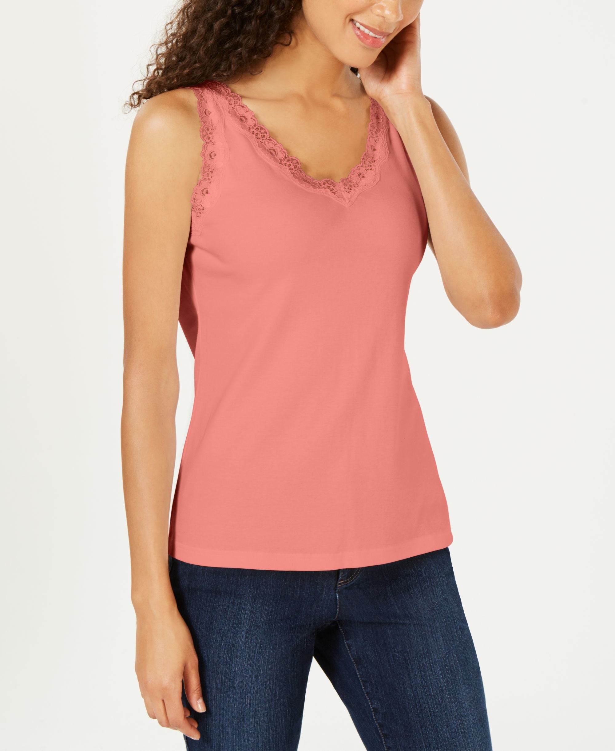 Cotton Lace-Trim Tank Top