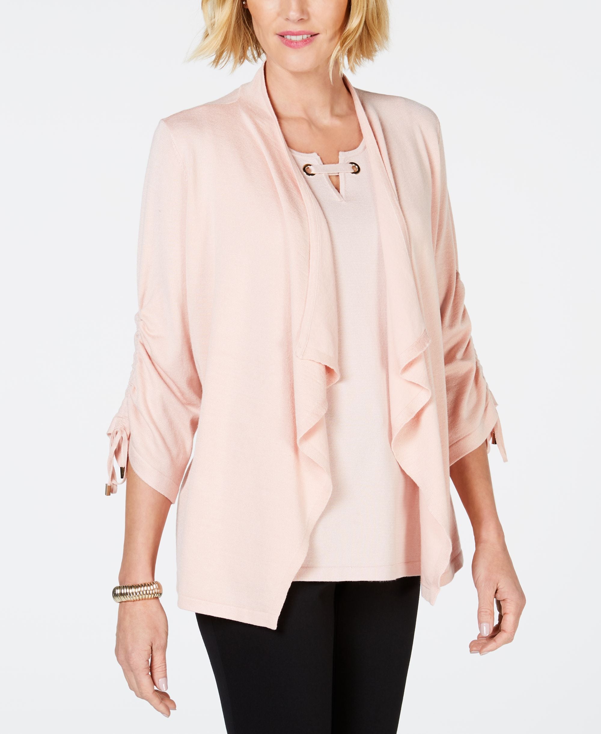 JM Collection Draped Front Ruched Sleeve Cardigan
