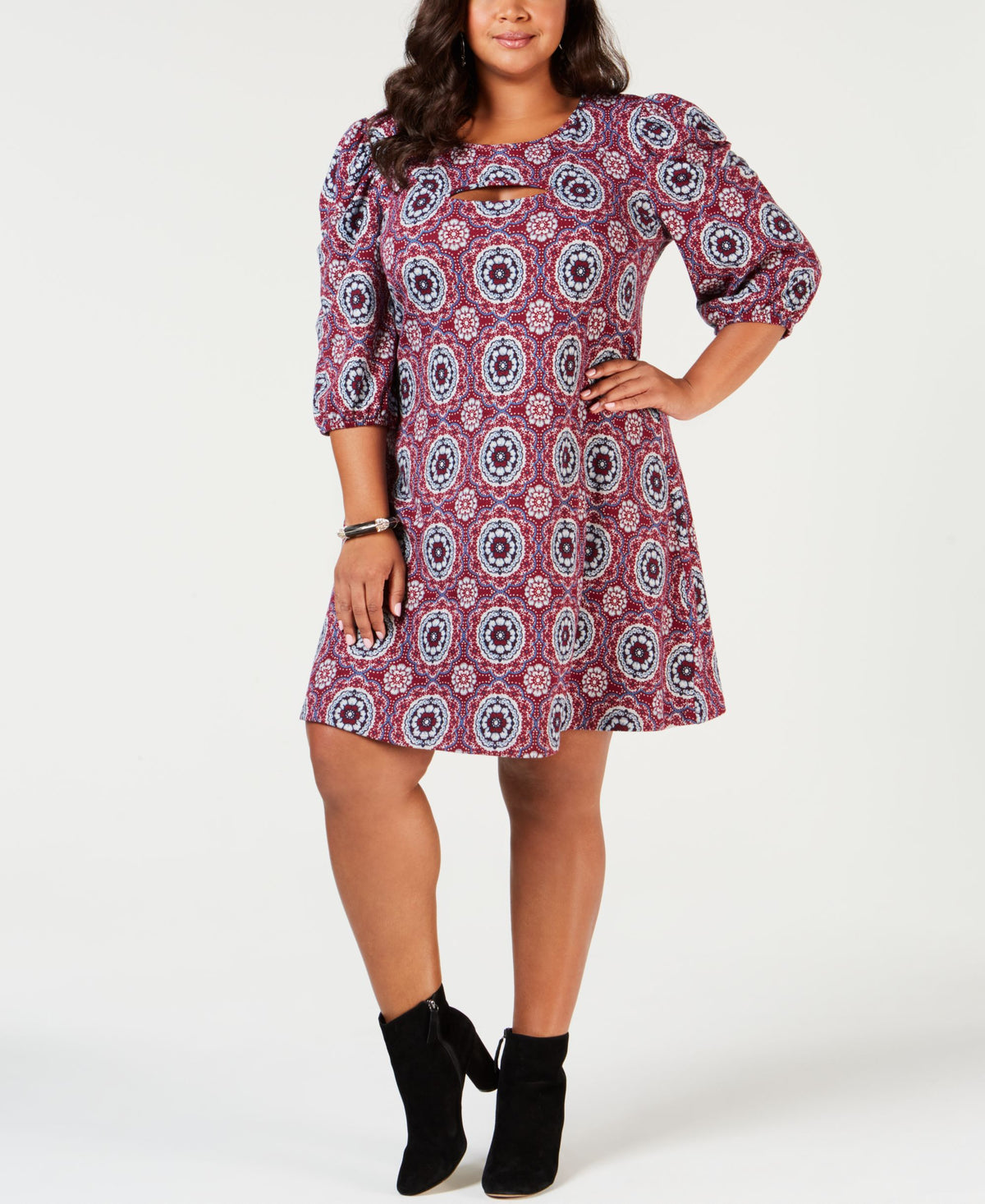 Plus Size Printed Puff-Sleeve Dress