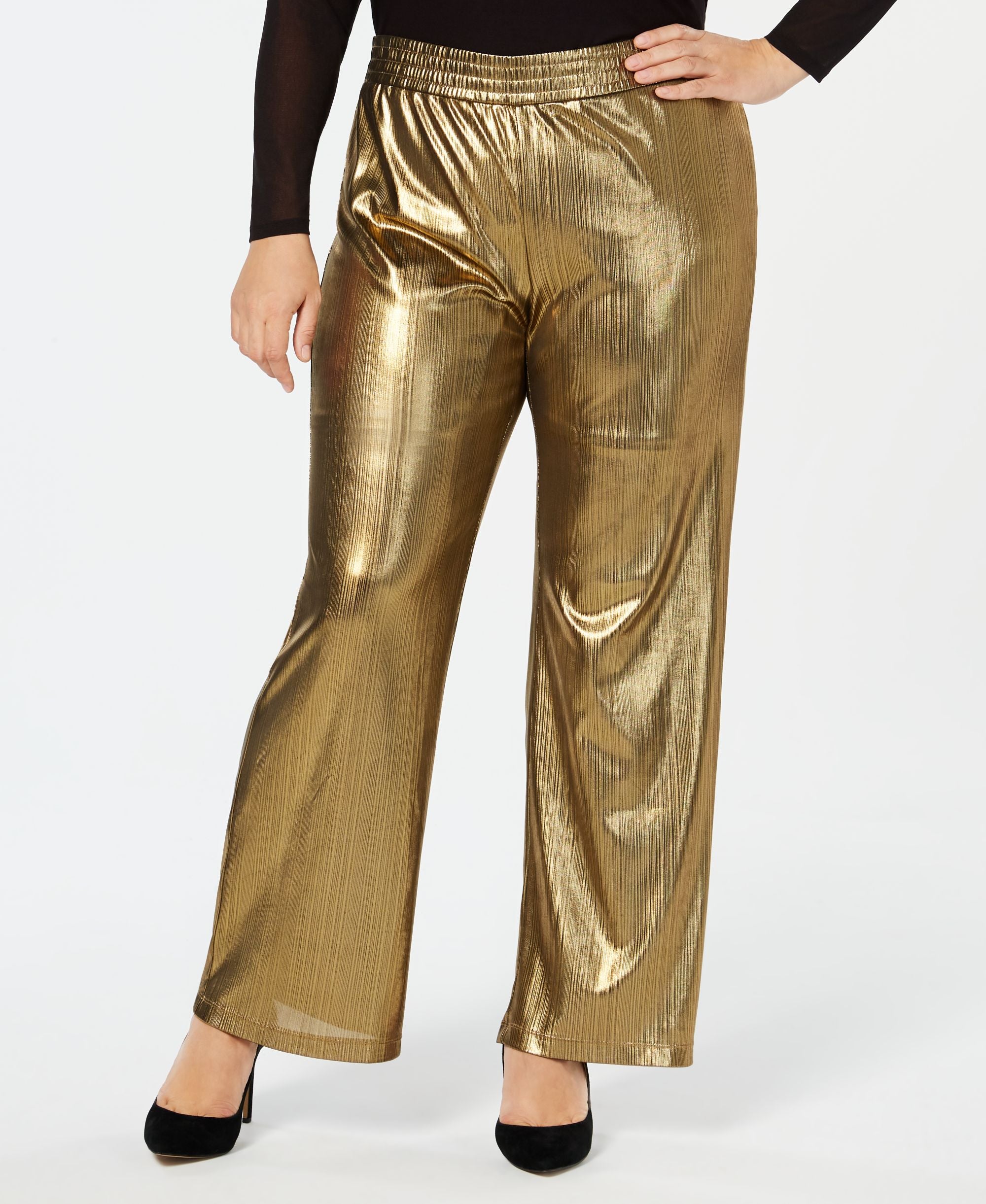 NY Collection Plus Size Metallic Striped Wide Leg Pants