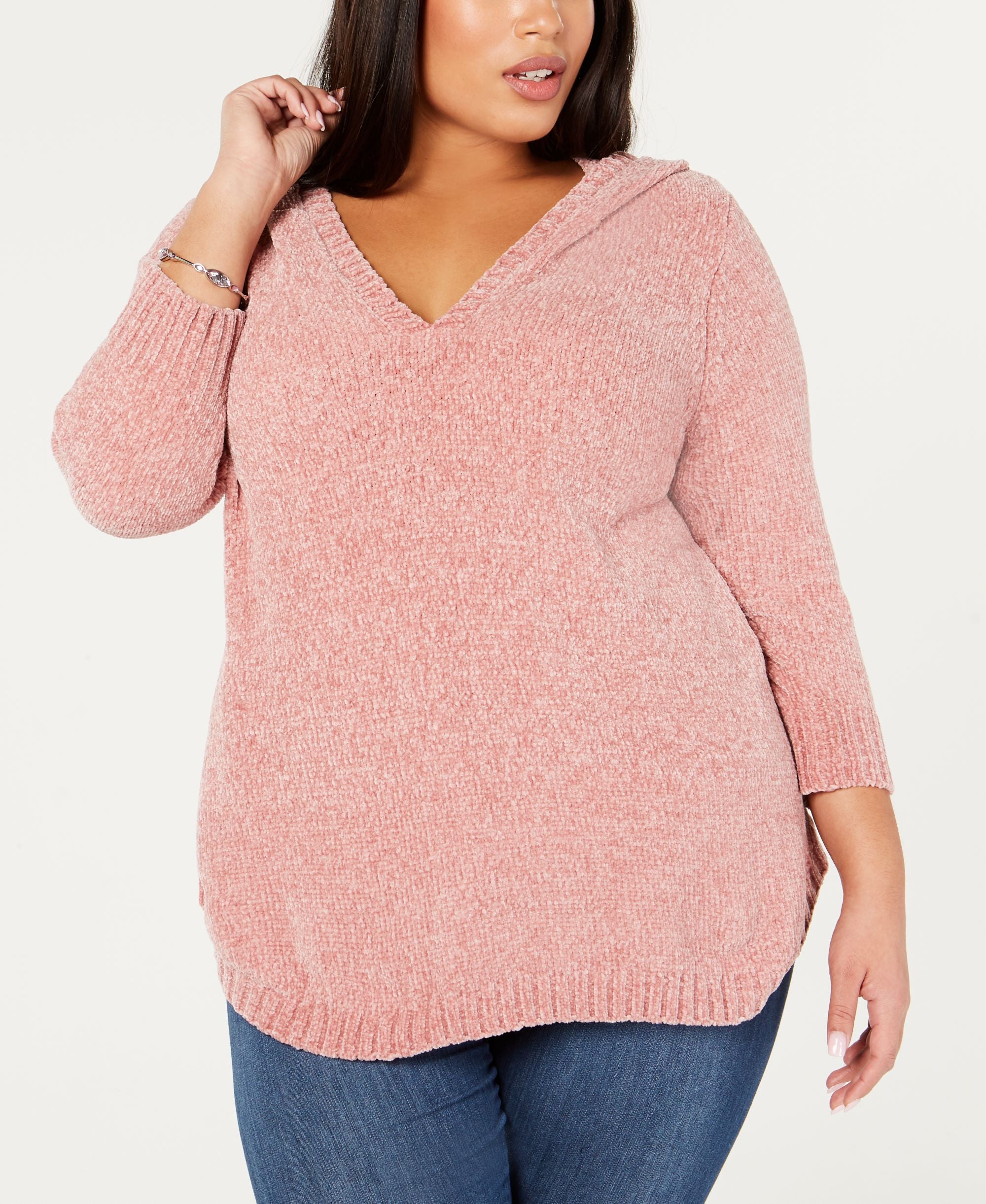 NY Collection Plus Size Chenille Hooded Sweater