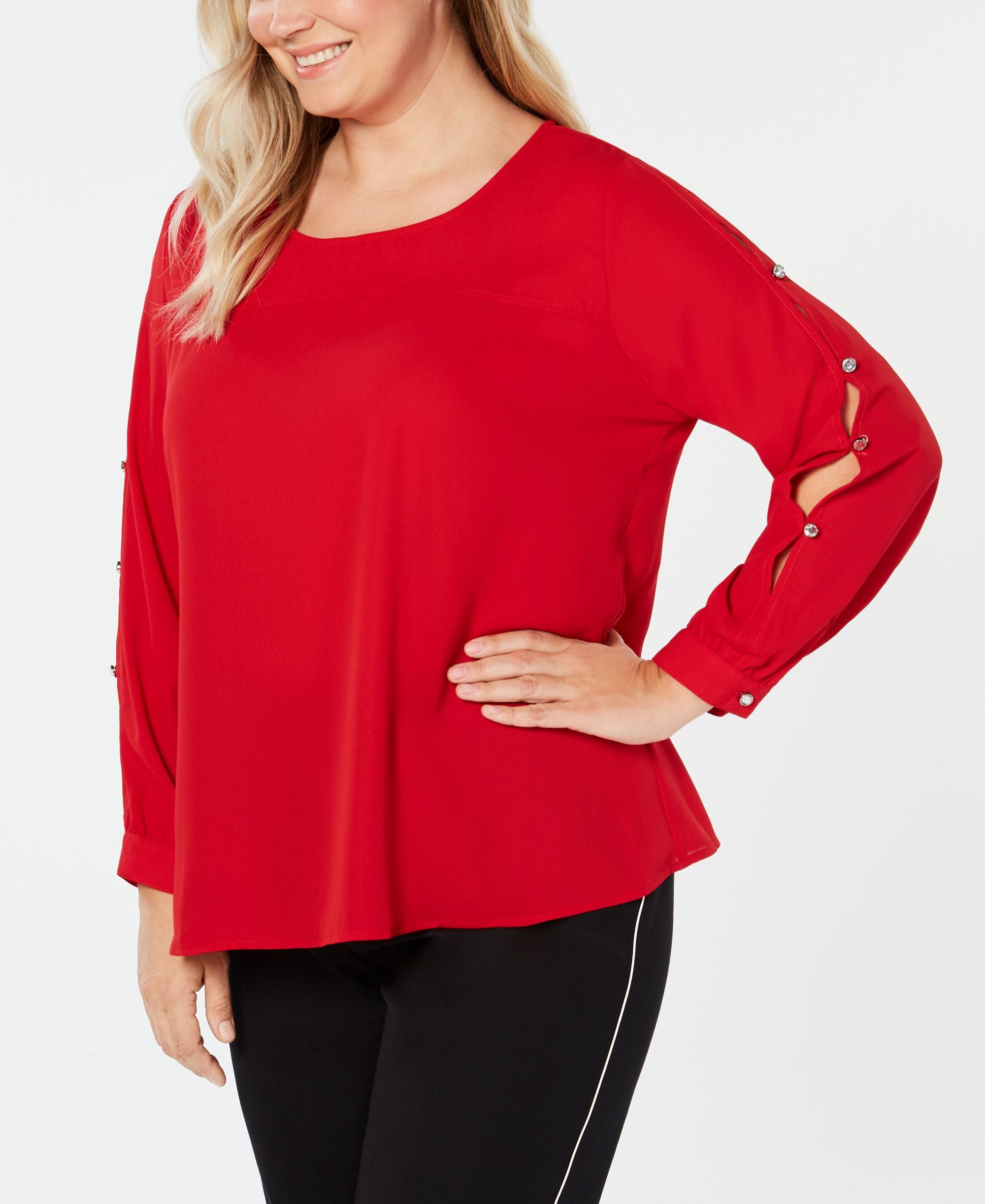 NY Collection Plus Size Embellished Cutout Sleeve Top
