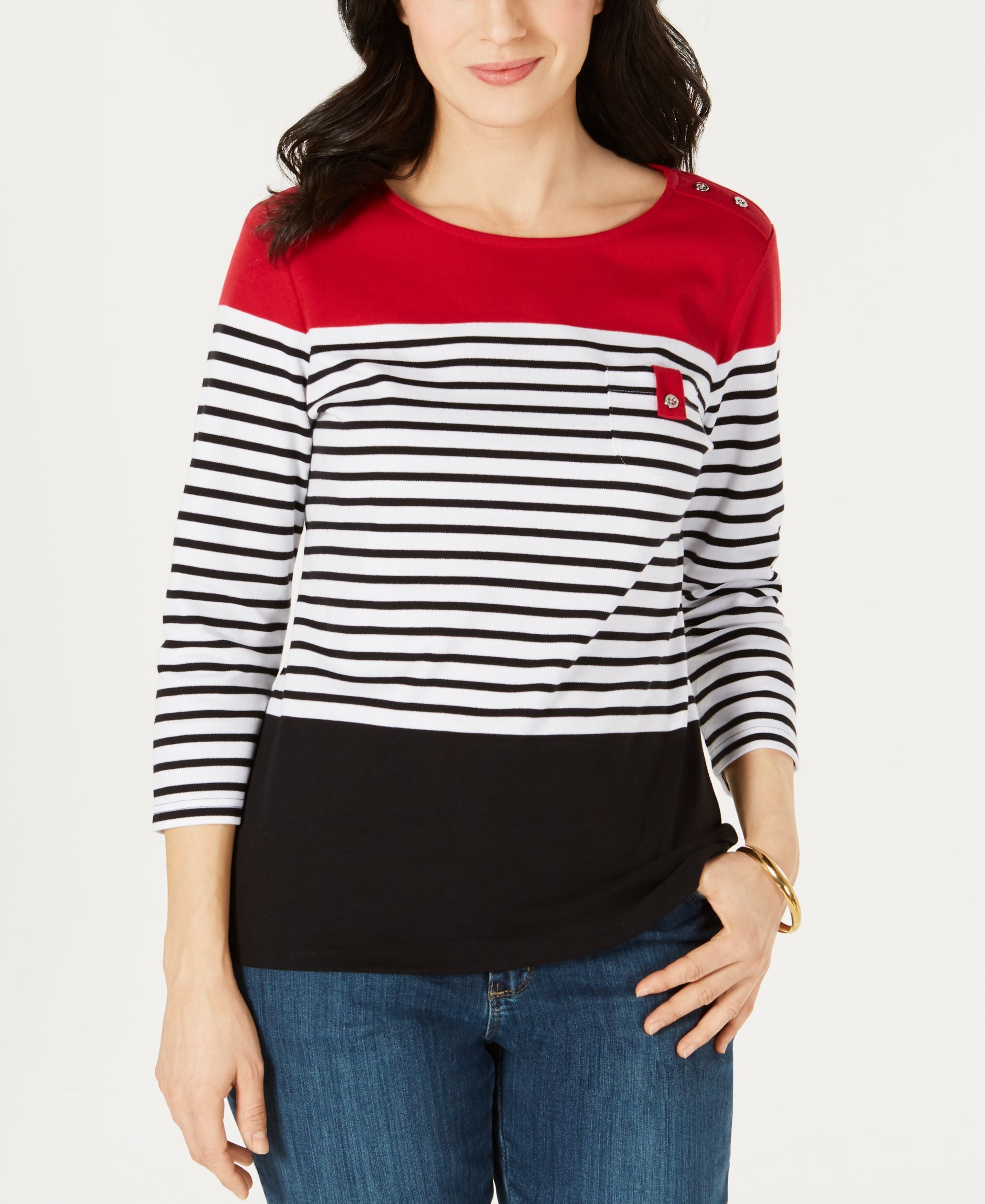 Karen Scott Colorblocked Striped Top