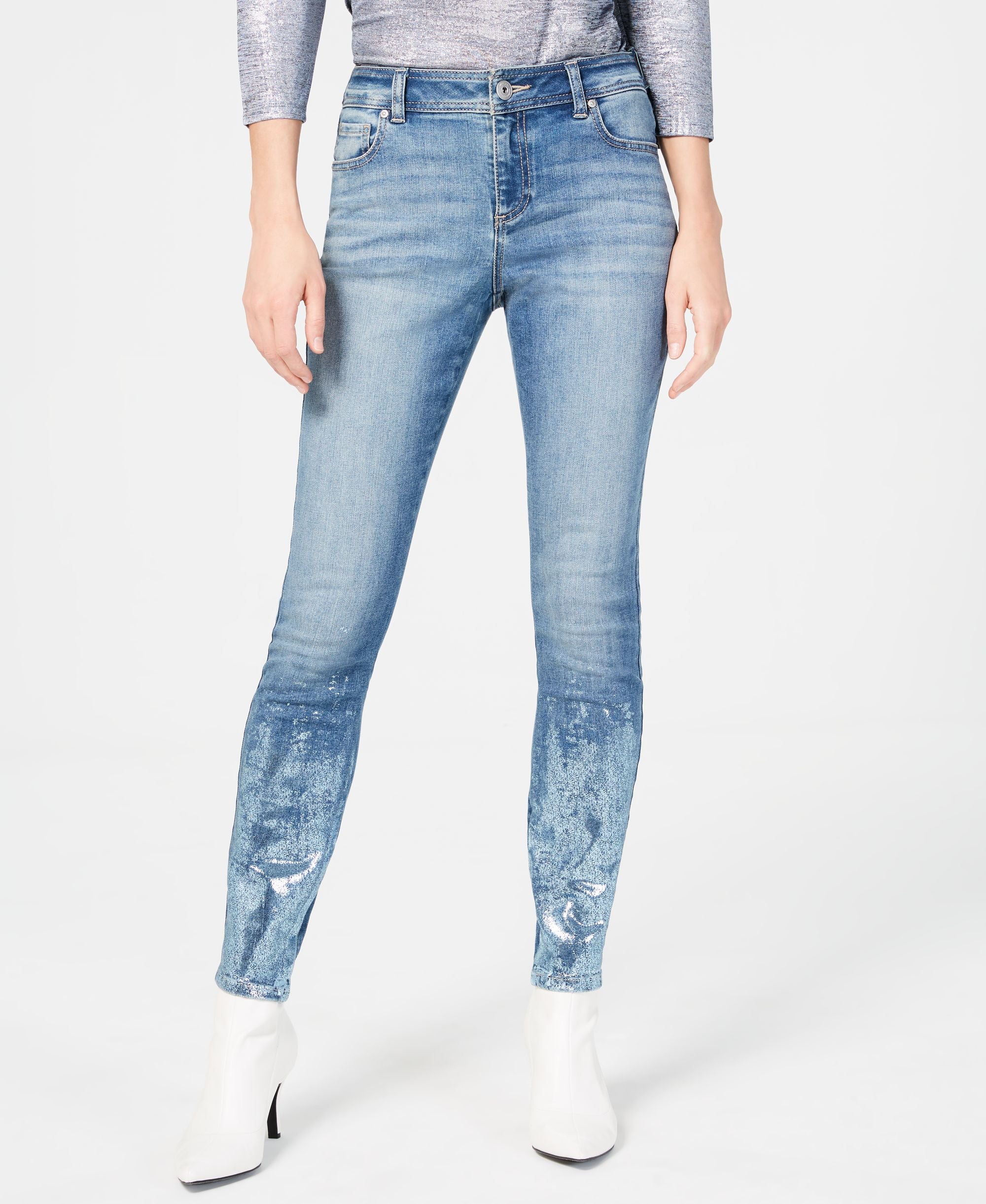 Curvy Denim Skinny Jeans With Foil Hem