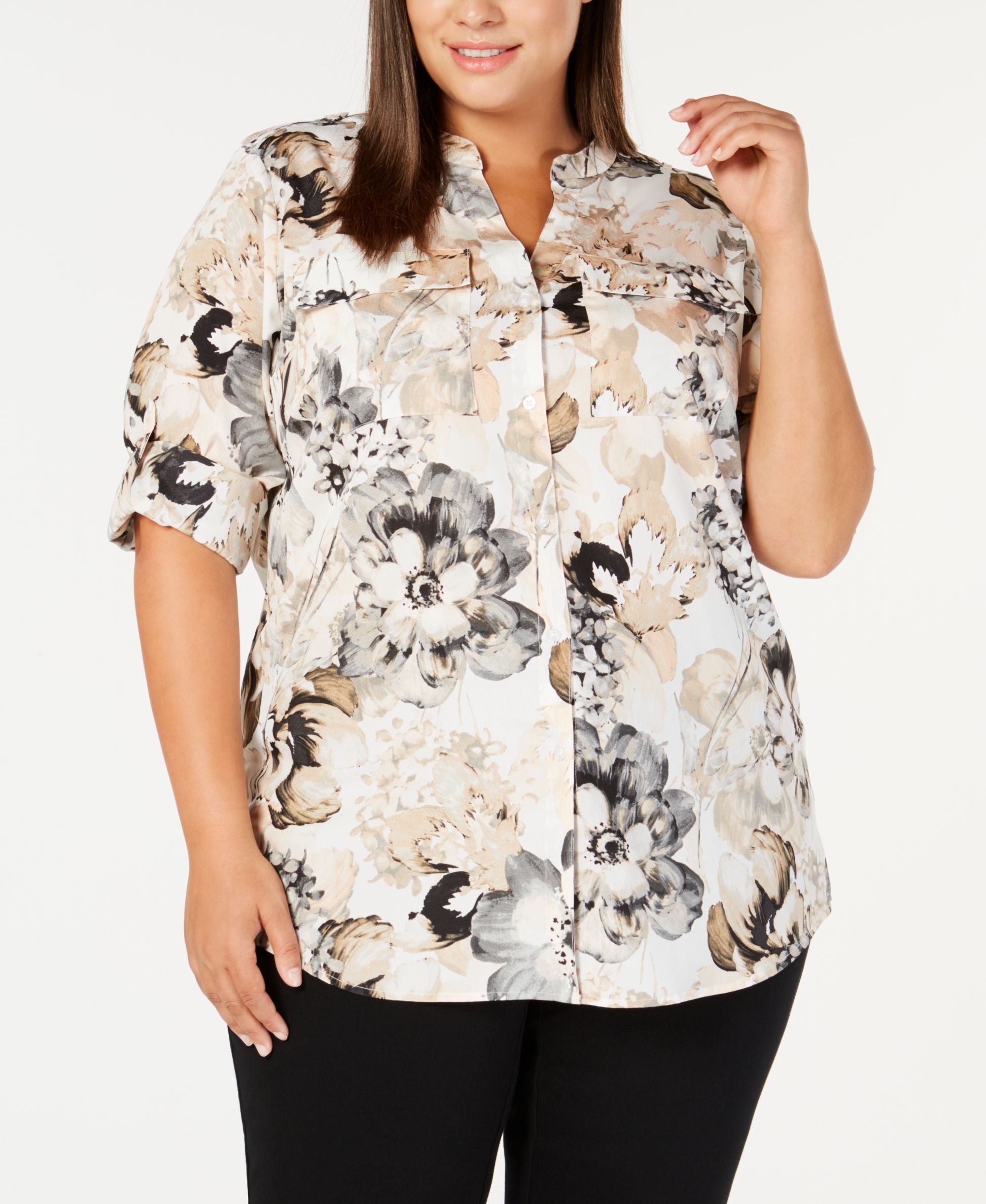Calvin Klein Plus Size Printed Roll Tab Top