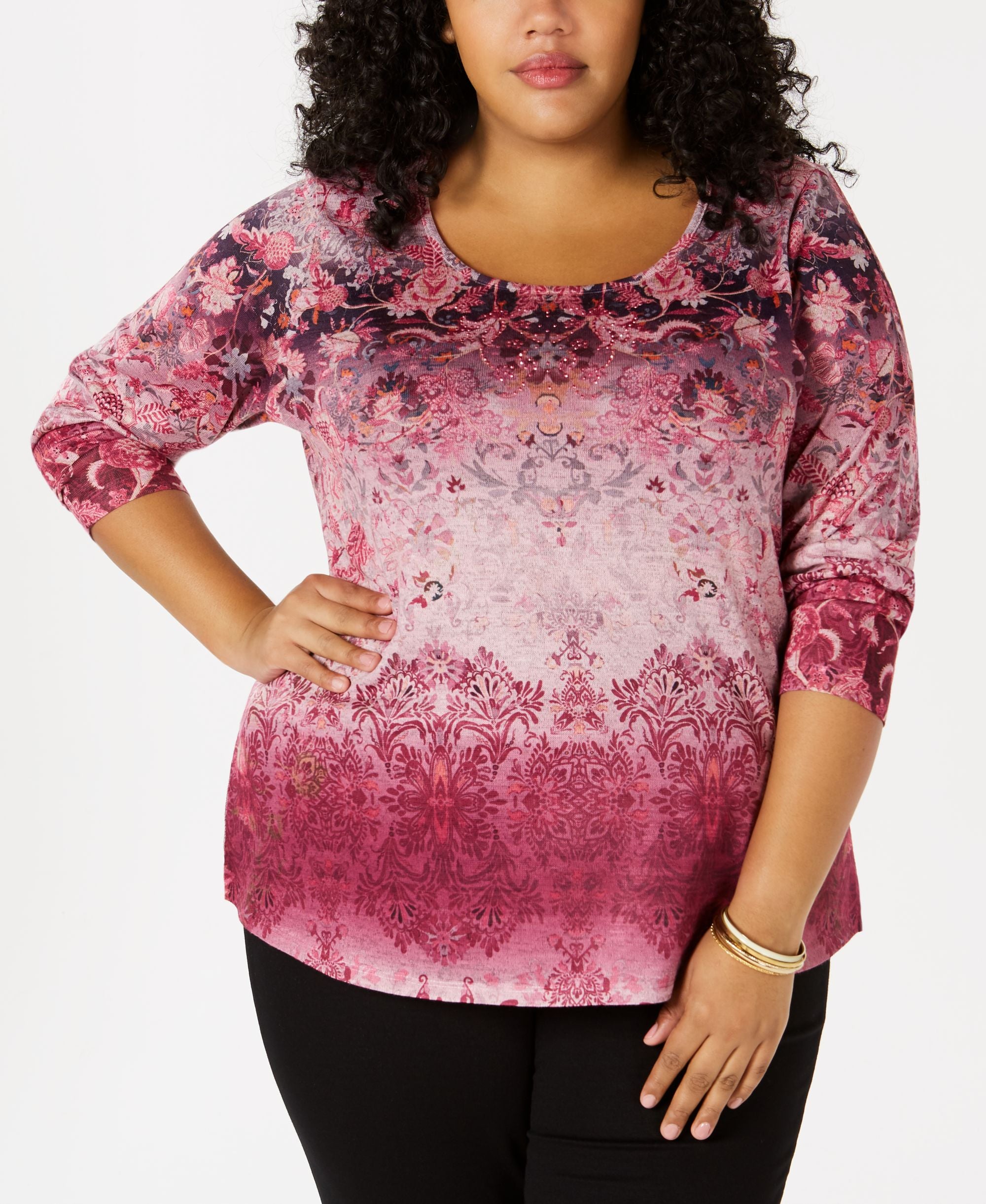 Style & Co Plus Size Printed Embellished Top