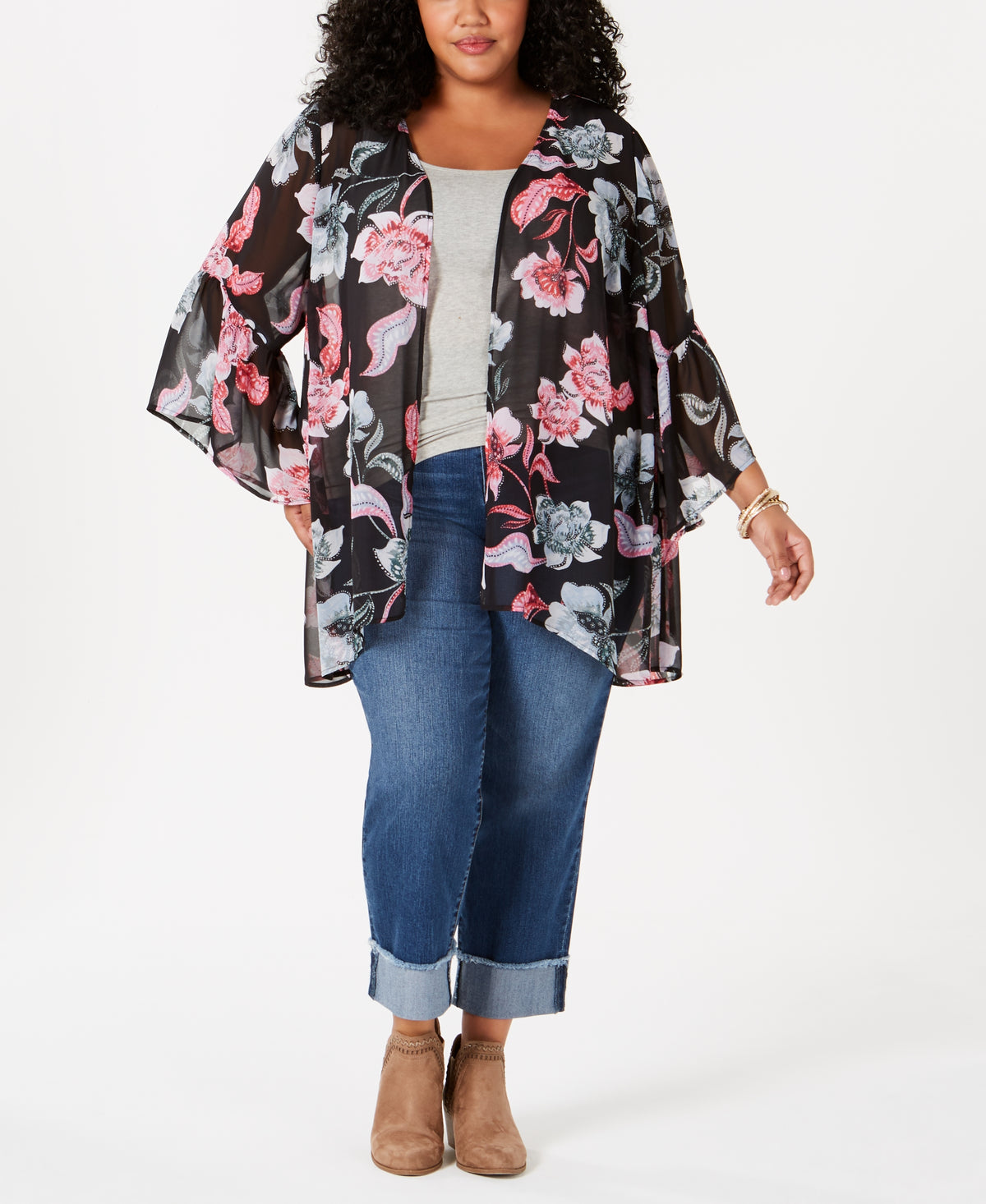 Plus Size Printed Kimono