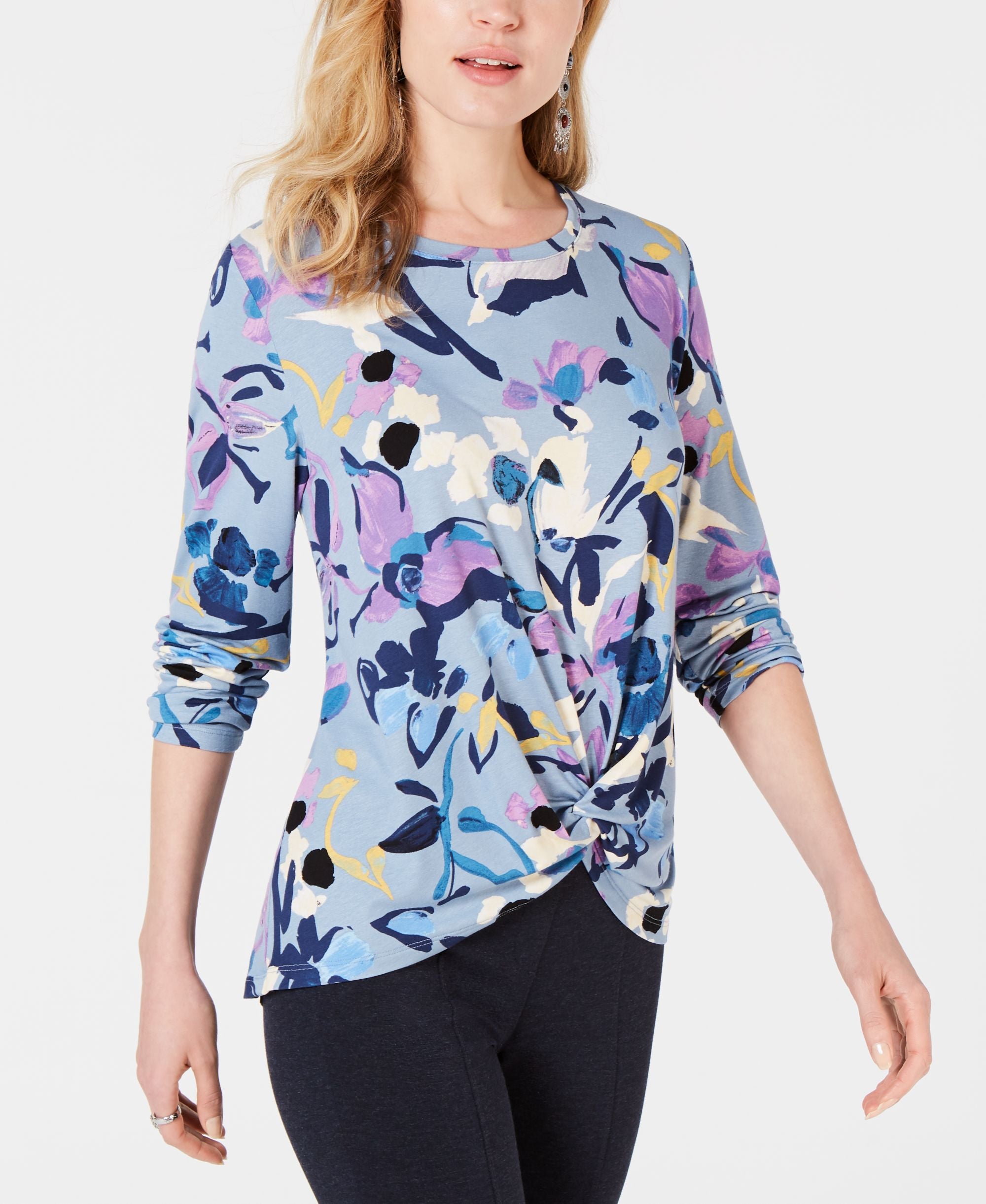 Style & Co Tie Dyed Twist Hem Top