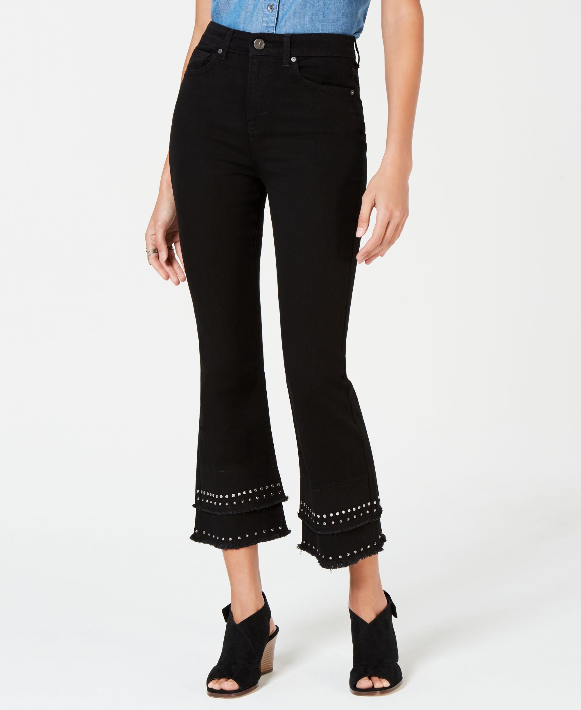 Style & Co Cotton Studded Tiered Cropped Jeans