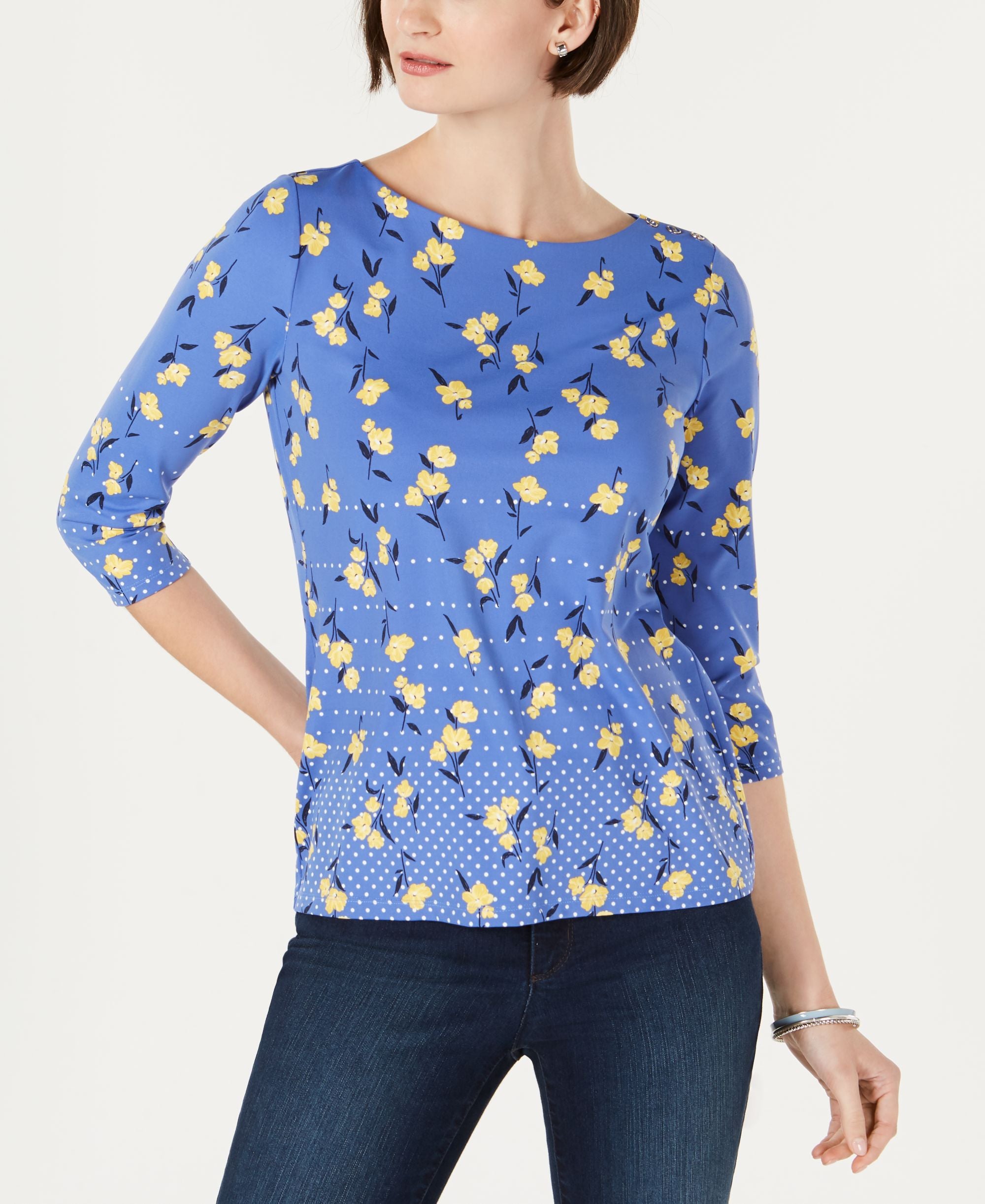 Charter Club Printed 3/4 Sleeve Top