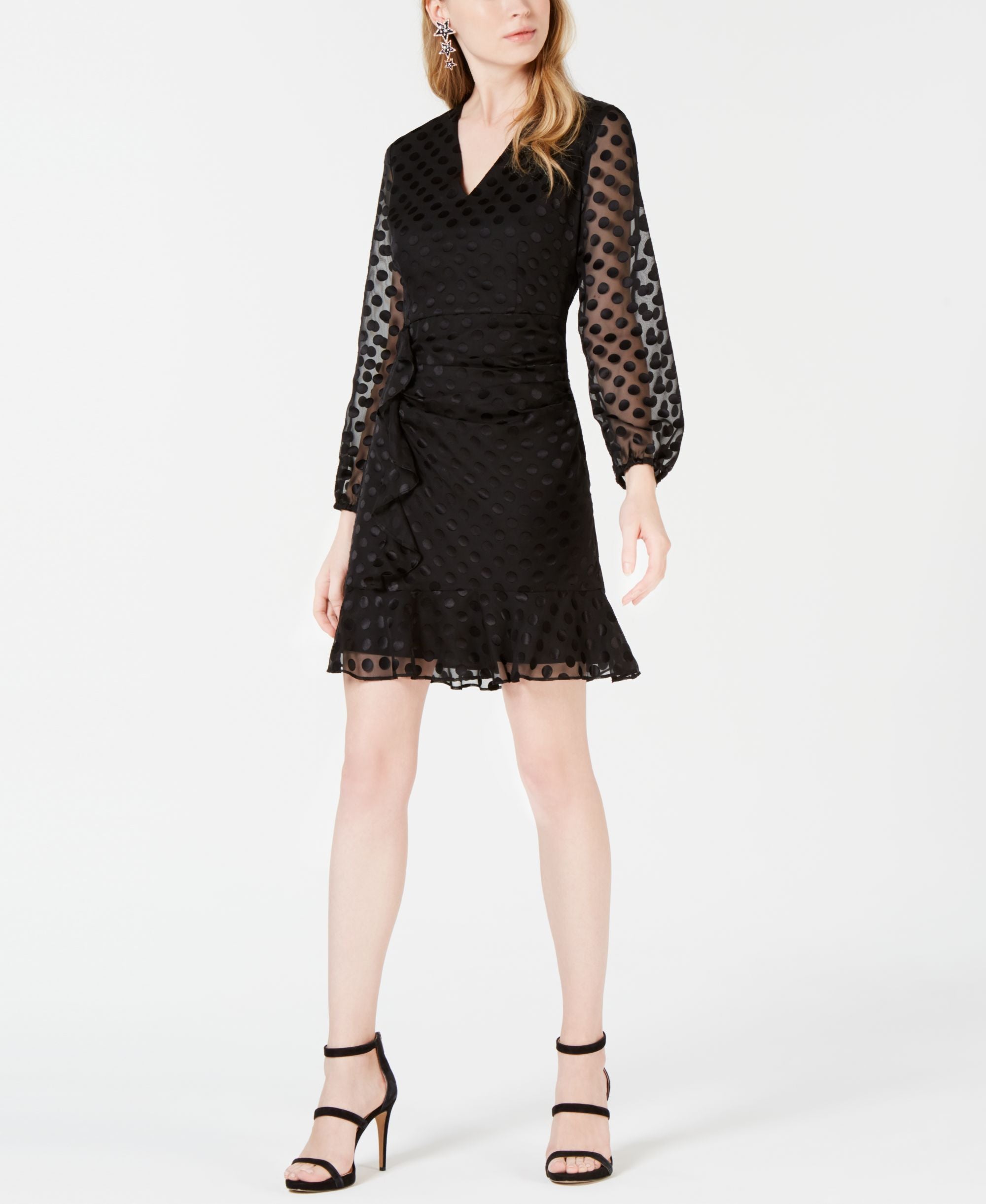 Polka-Dot Ruffled A-Line Dress