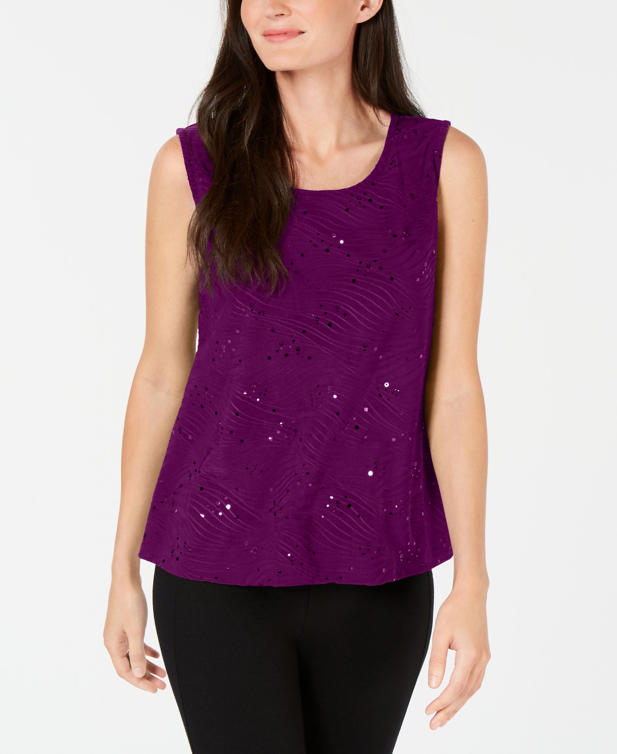 JM Collection Petite Sequined Jacquard Shell