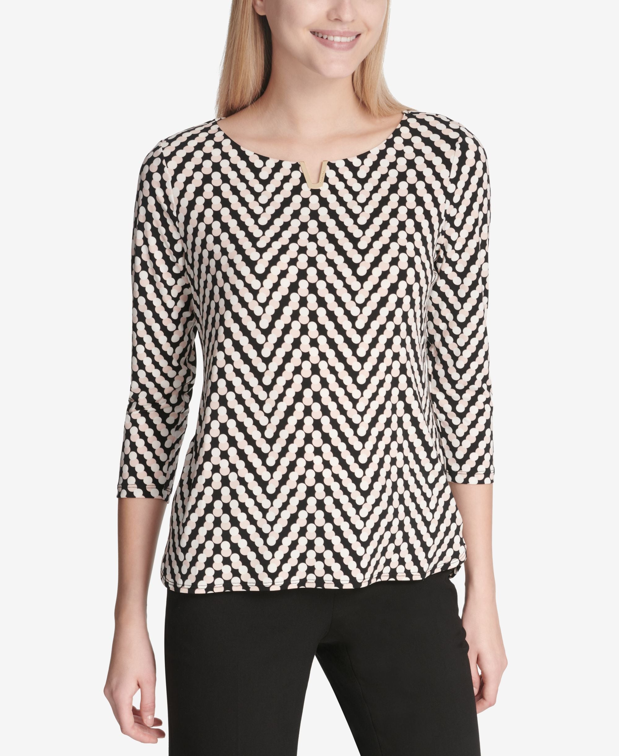 Calvin Klein Printed Notch Neck Top