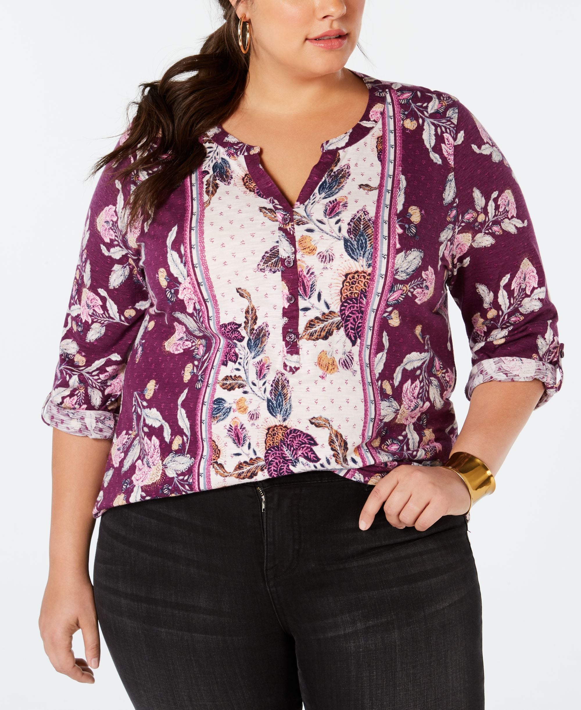 Style & Co Plus Size Retro Floral Print Top