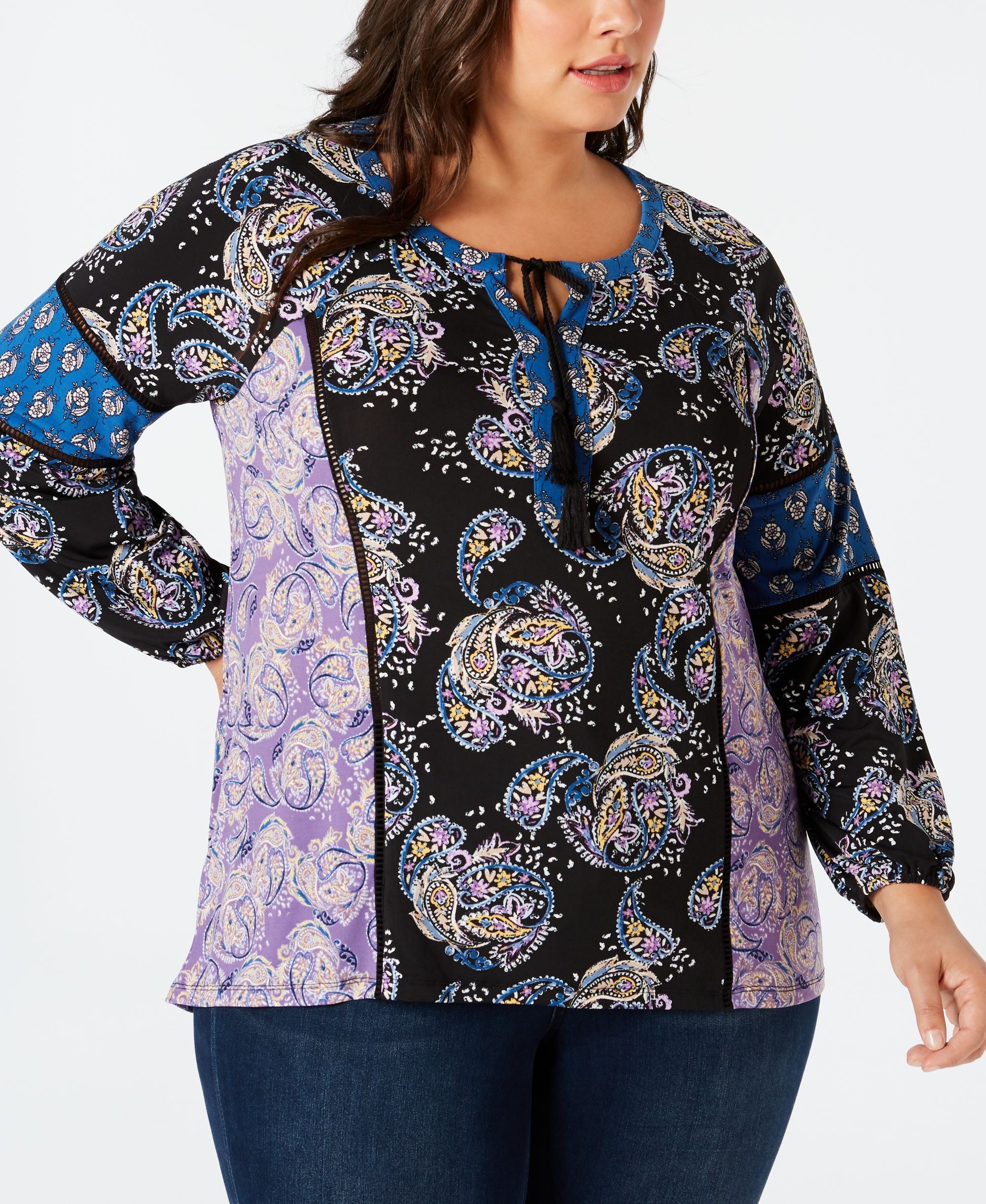 Plus Size Paisley-Print Peasant Top
