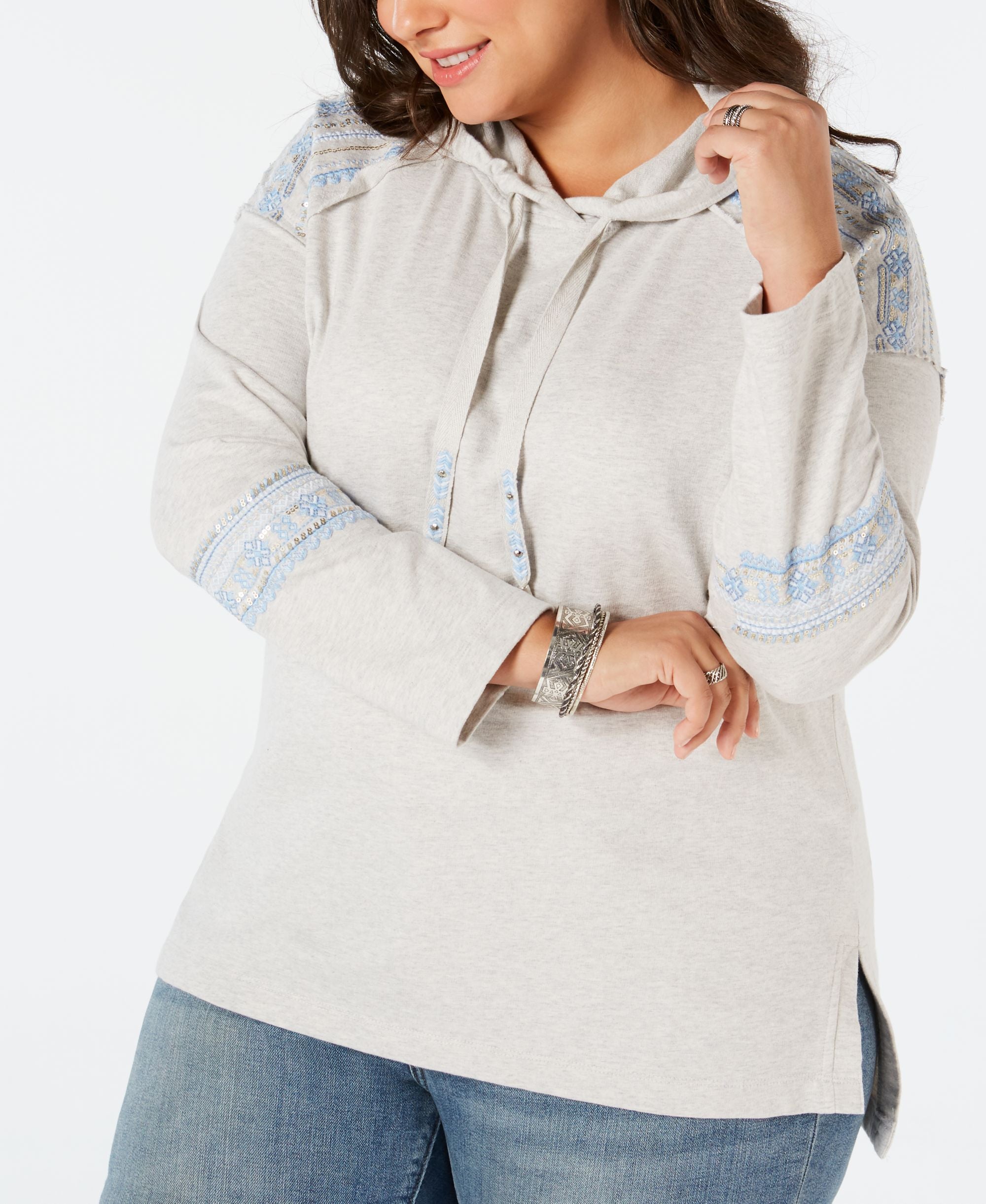Plus Size Cotton Embellished Hoodie Sweatshirt