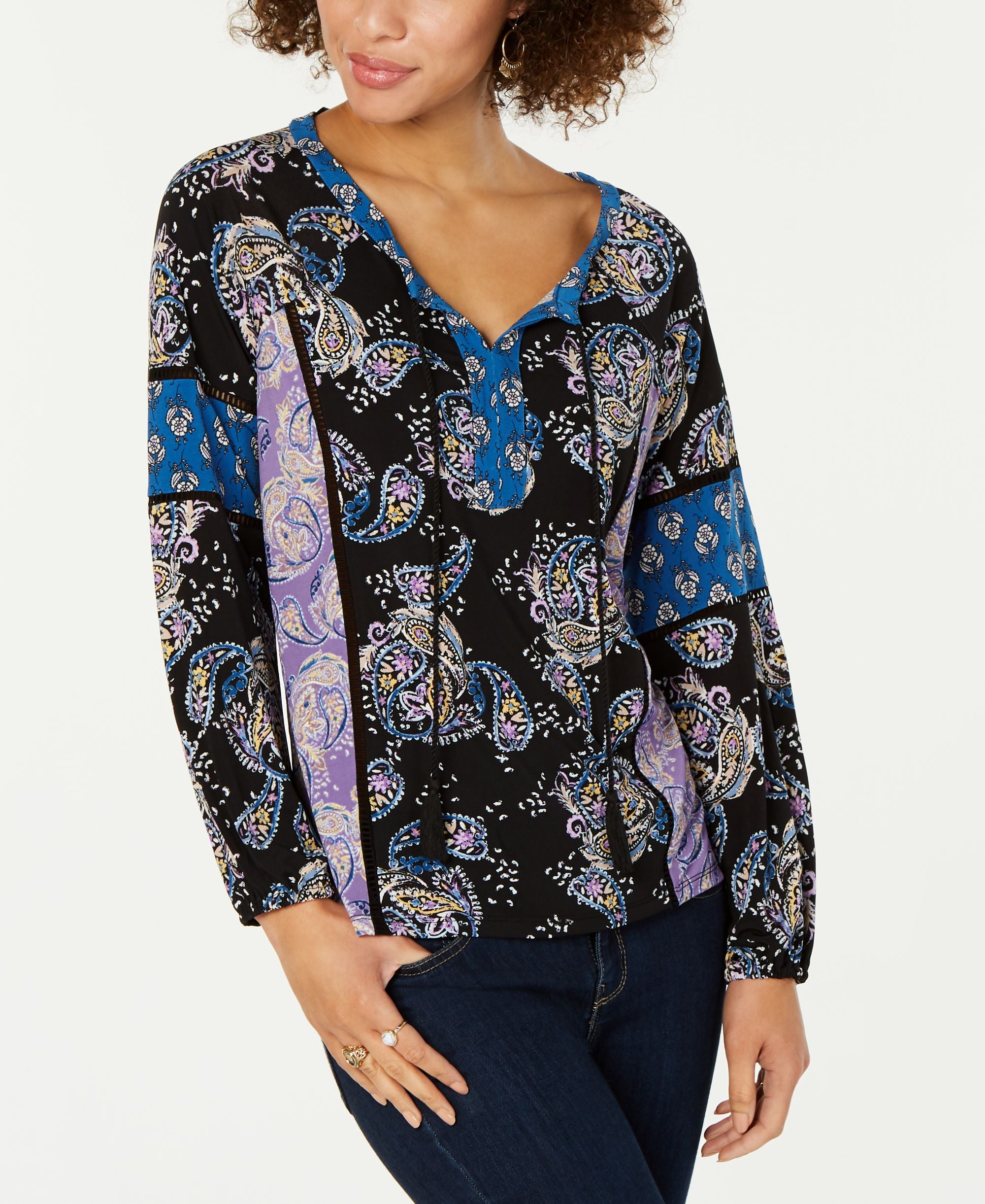 Style & Co Printed Split Neck Top