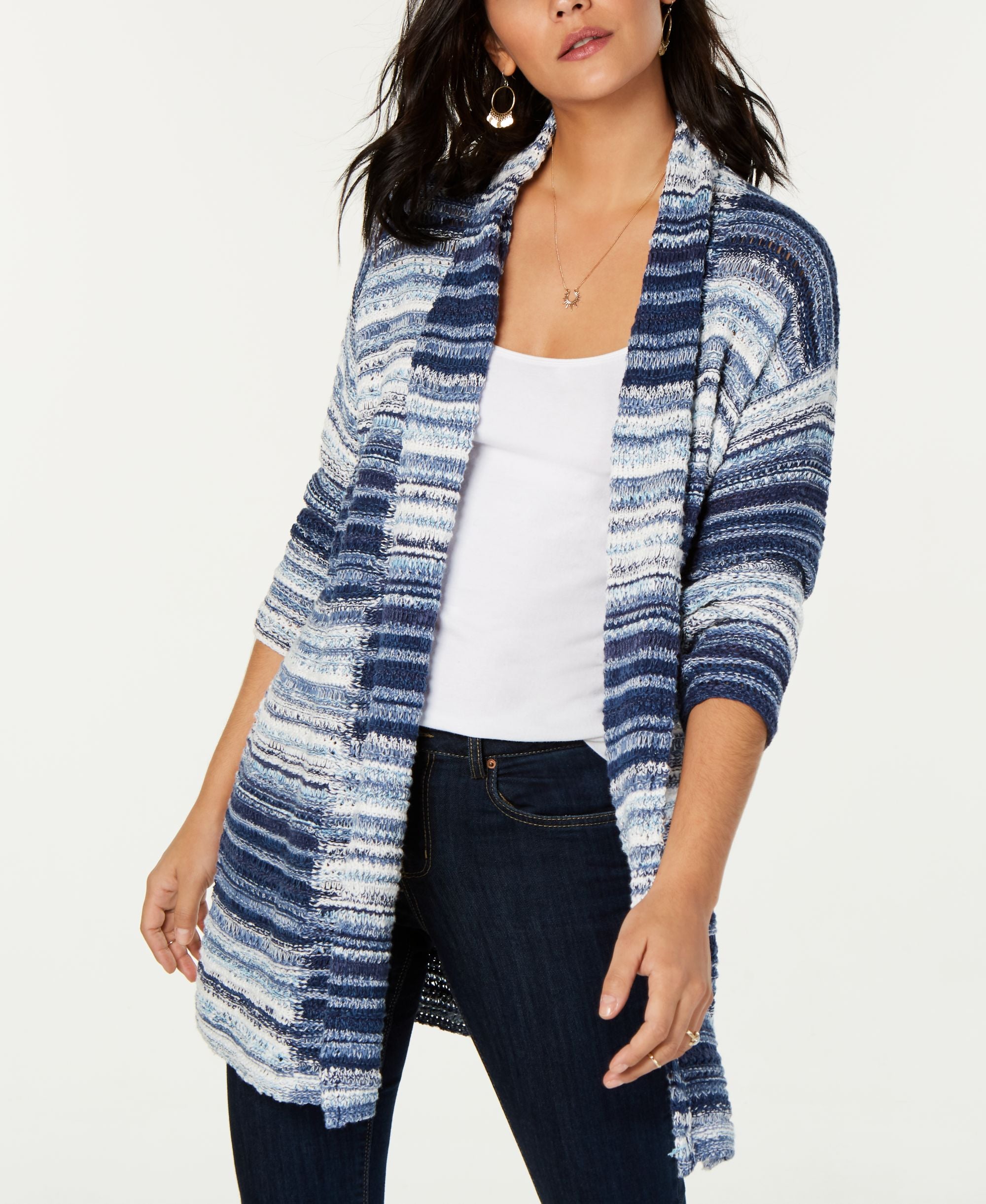 Style & Co Striped Open Front Cardigan