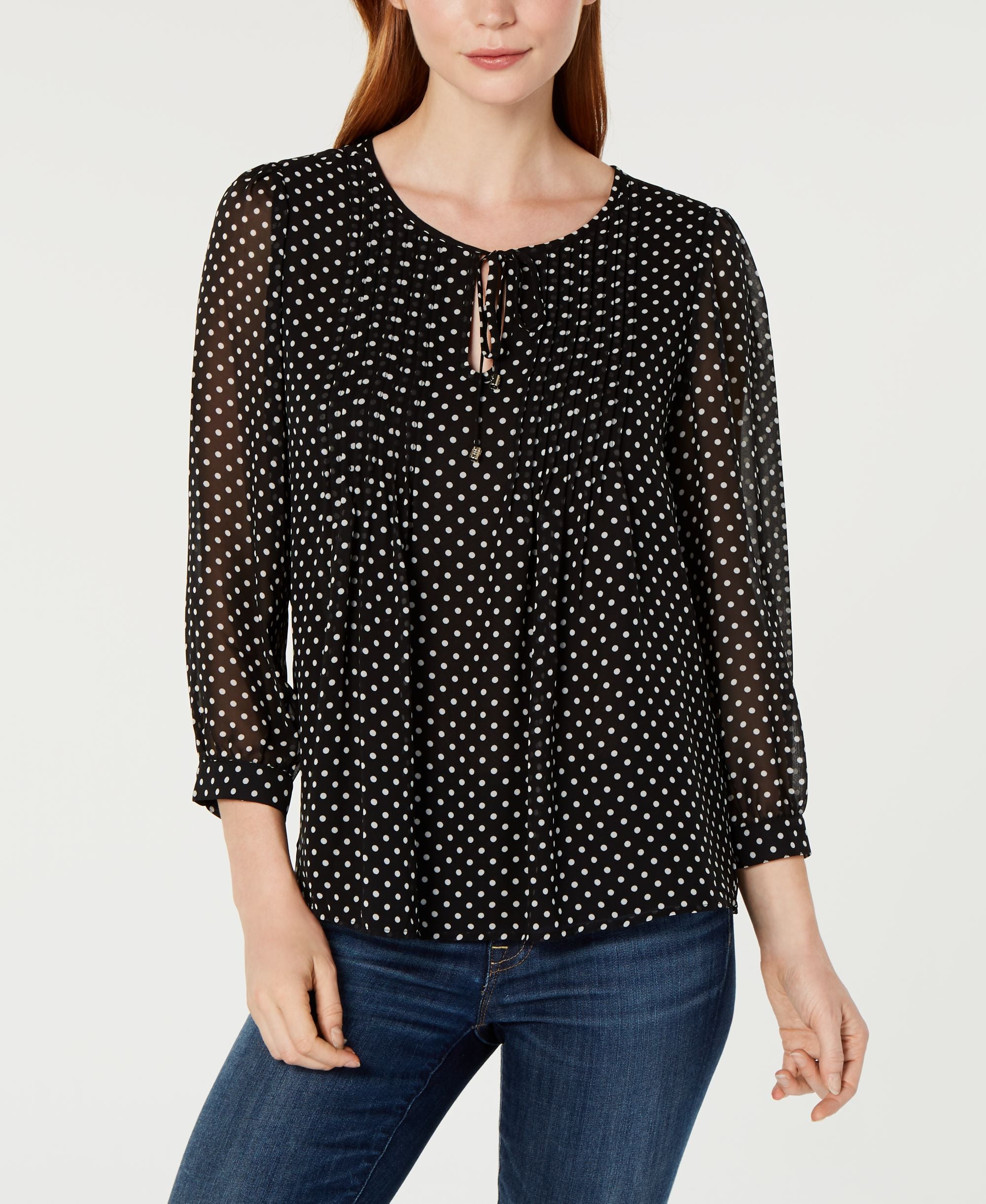 Tommy Hilfiger Dotted Pintuck Pleat Top