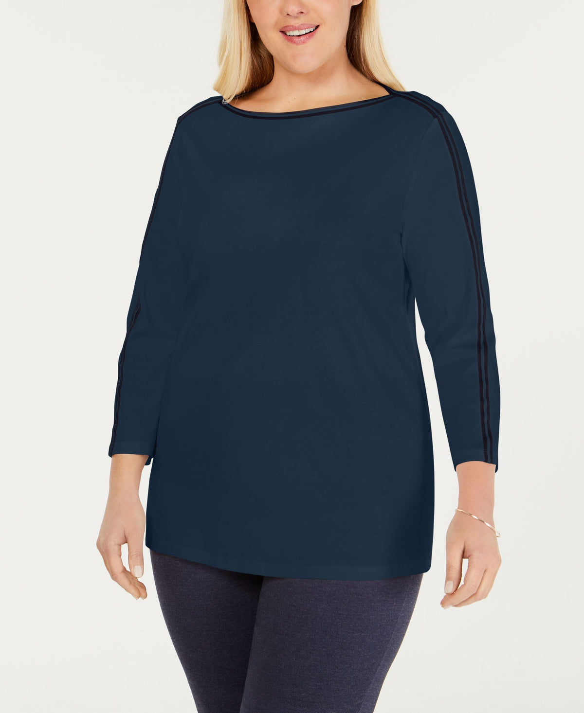 Plus Size Cotton Athletic-Trim Top