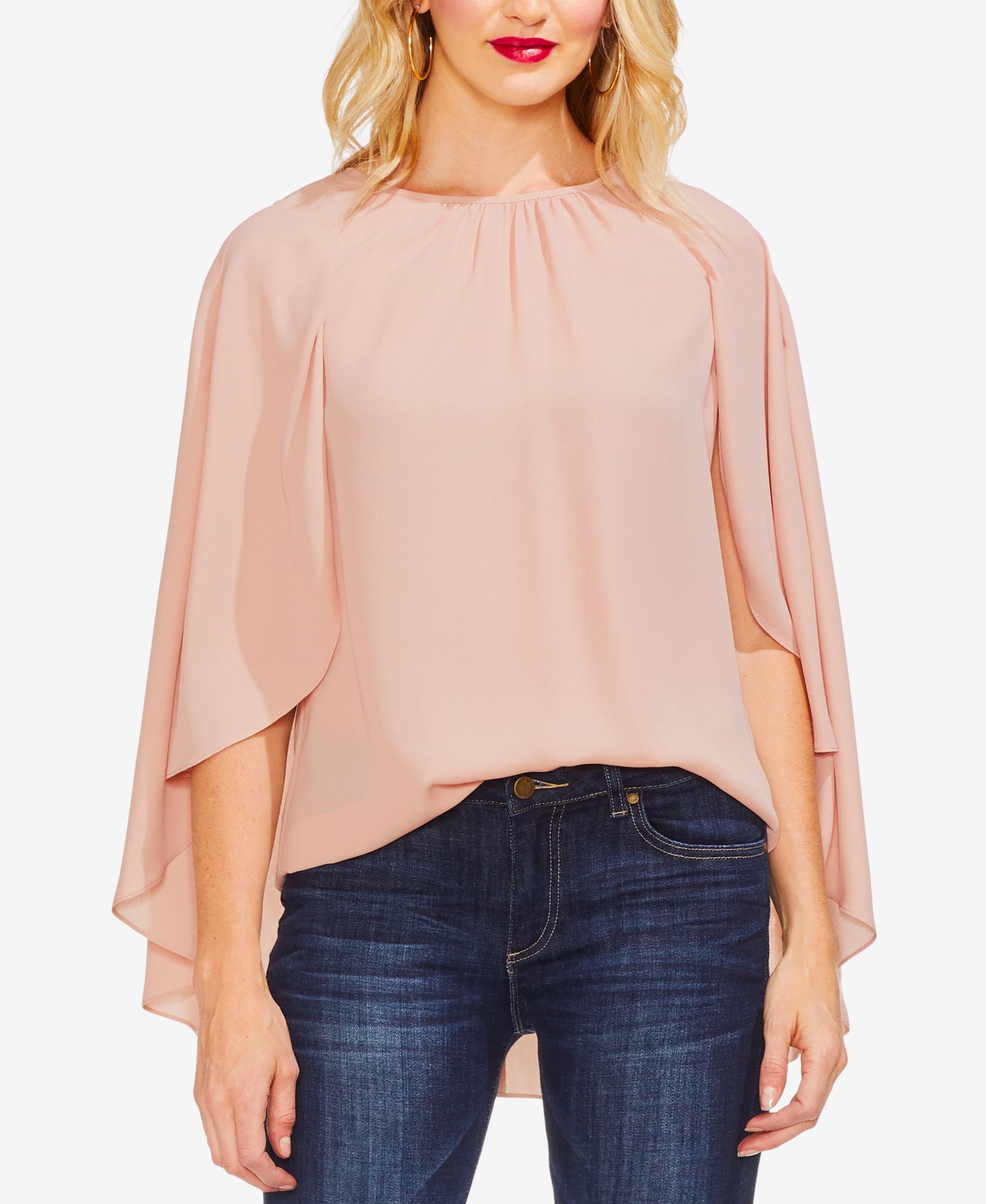 Vince Camuto Gathered Neck Cape Overlay Top