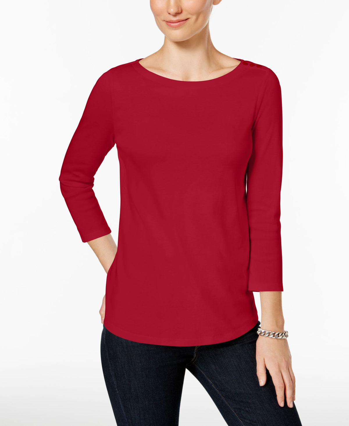 Charter Club Petite Pima Cotton Button Shoulder Top