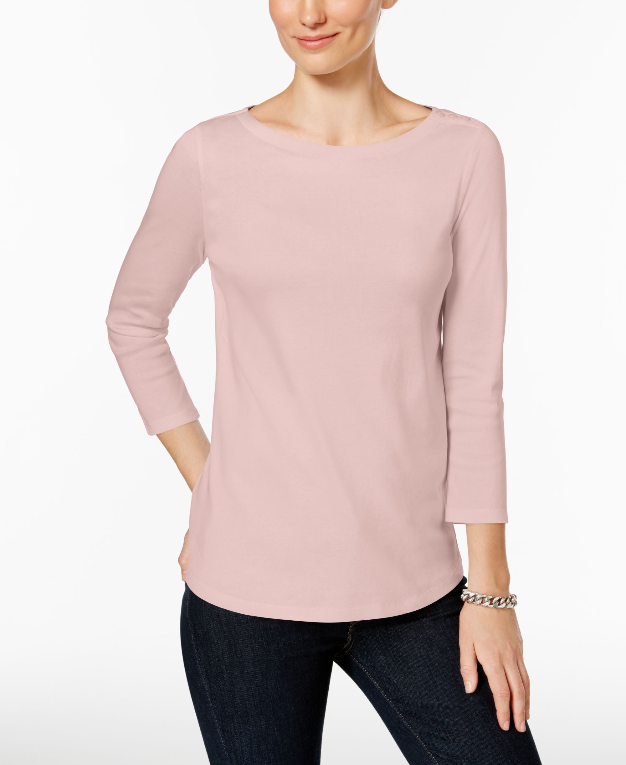 Charter Club Petite Pima Cotton Button Shoulder Top