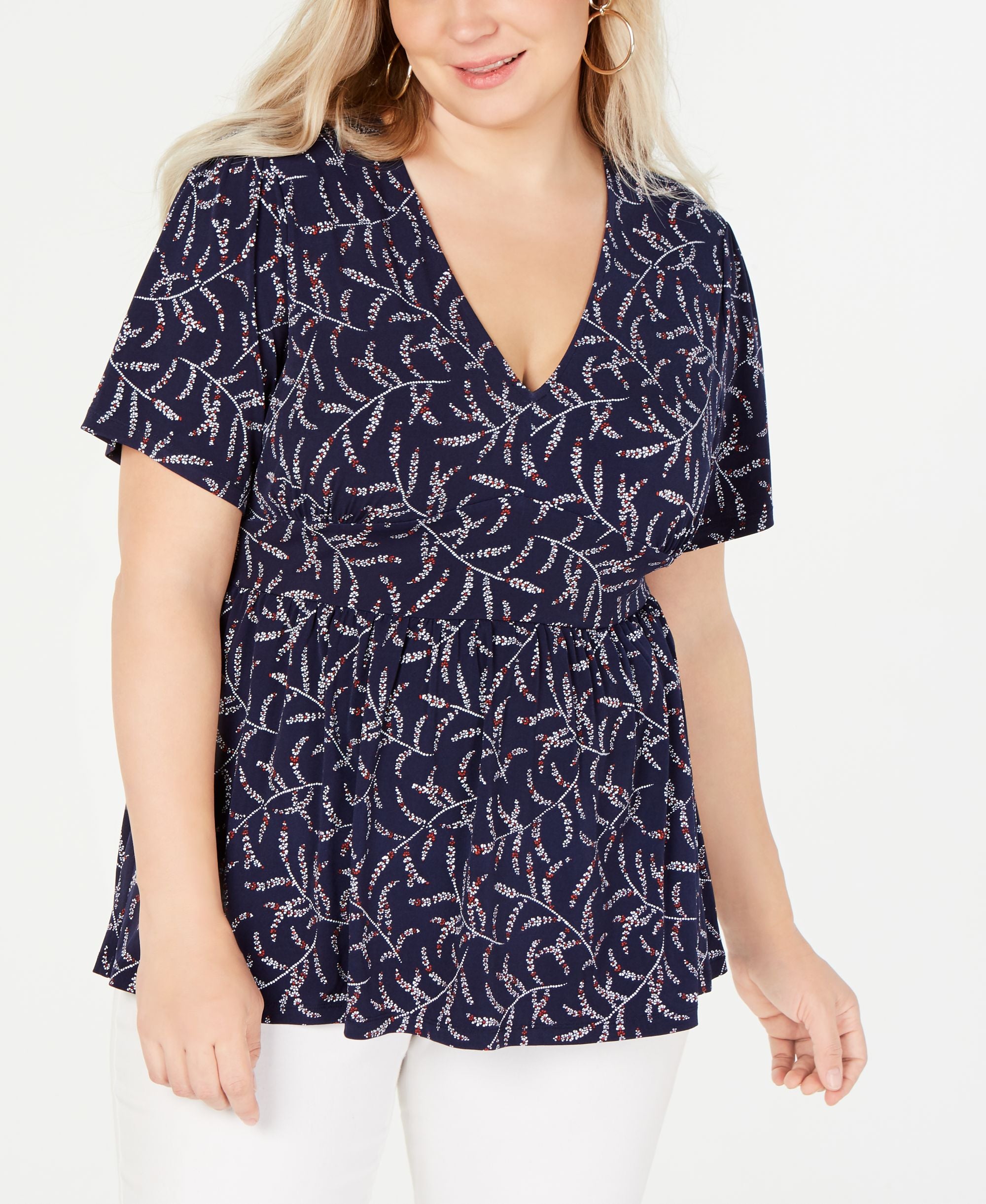 Michael Michael Kors Plus Size Printed V Neck Top