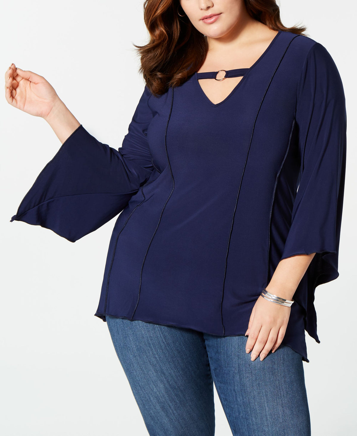 NY Collection Plus Size Hardware Angel Sleeve Blouse
