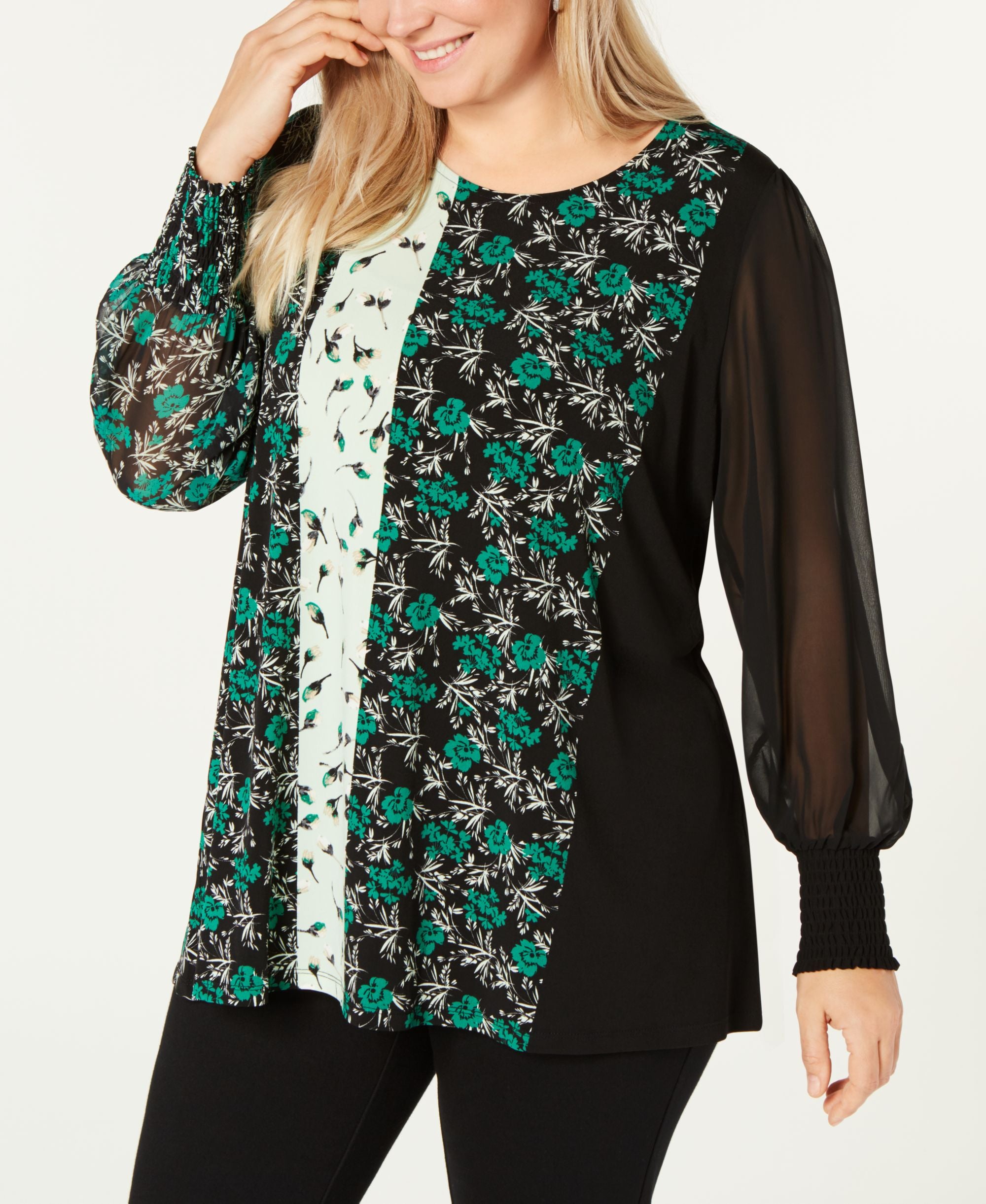 Plus Size Mixed-Print Tunic