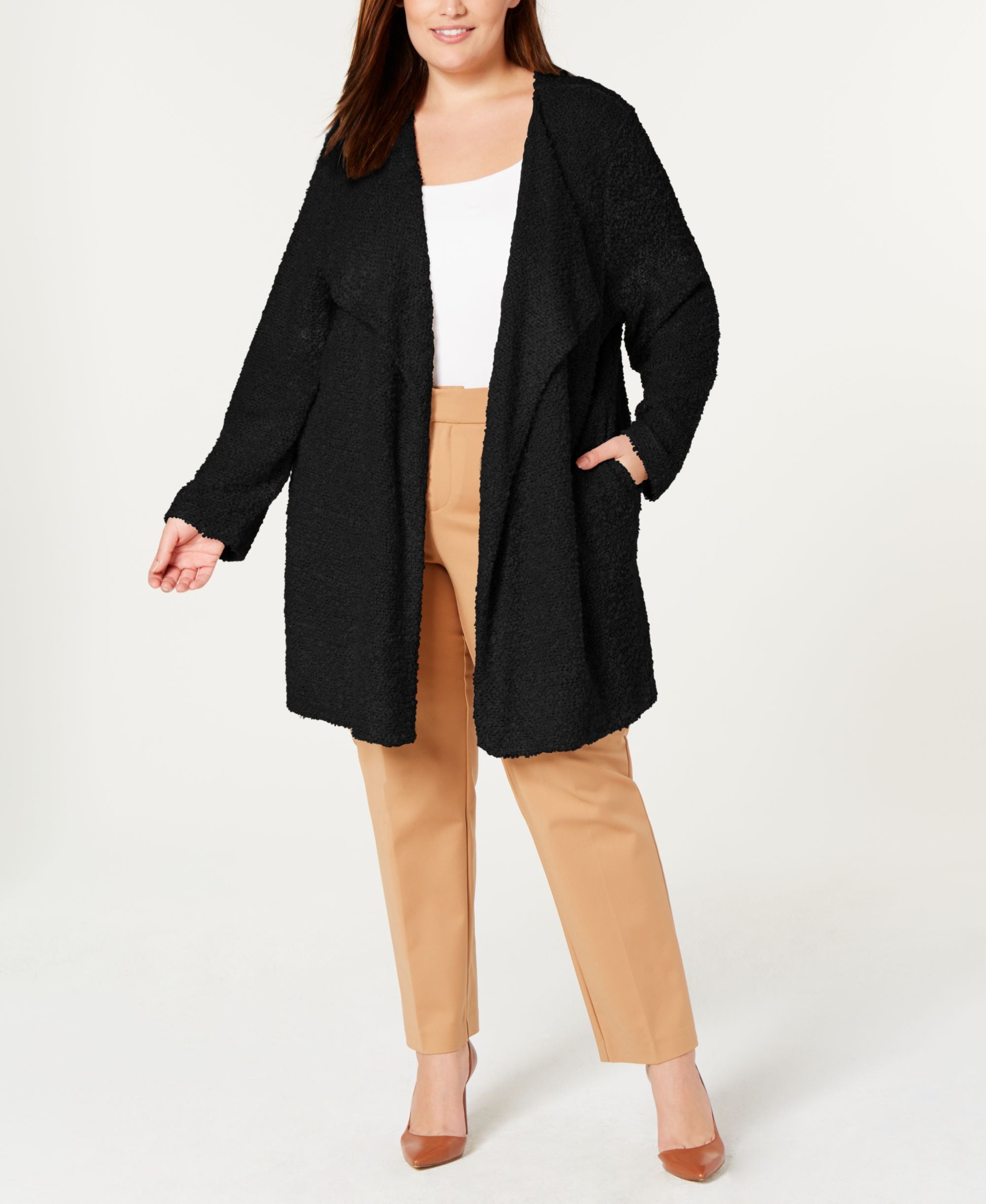 Calvin Klein Plus Size Wing Collar Open Front Cardigan