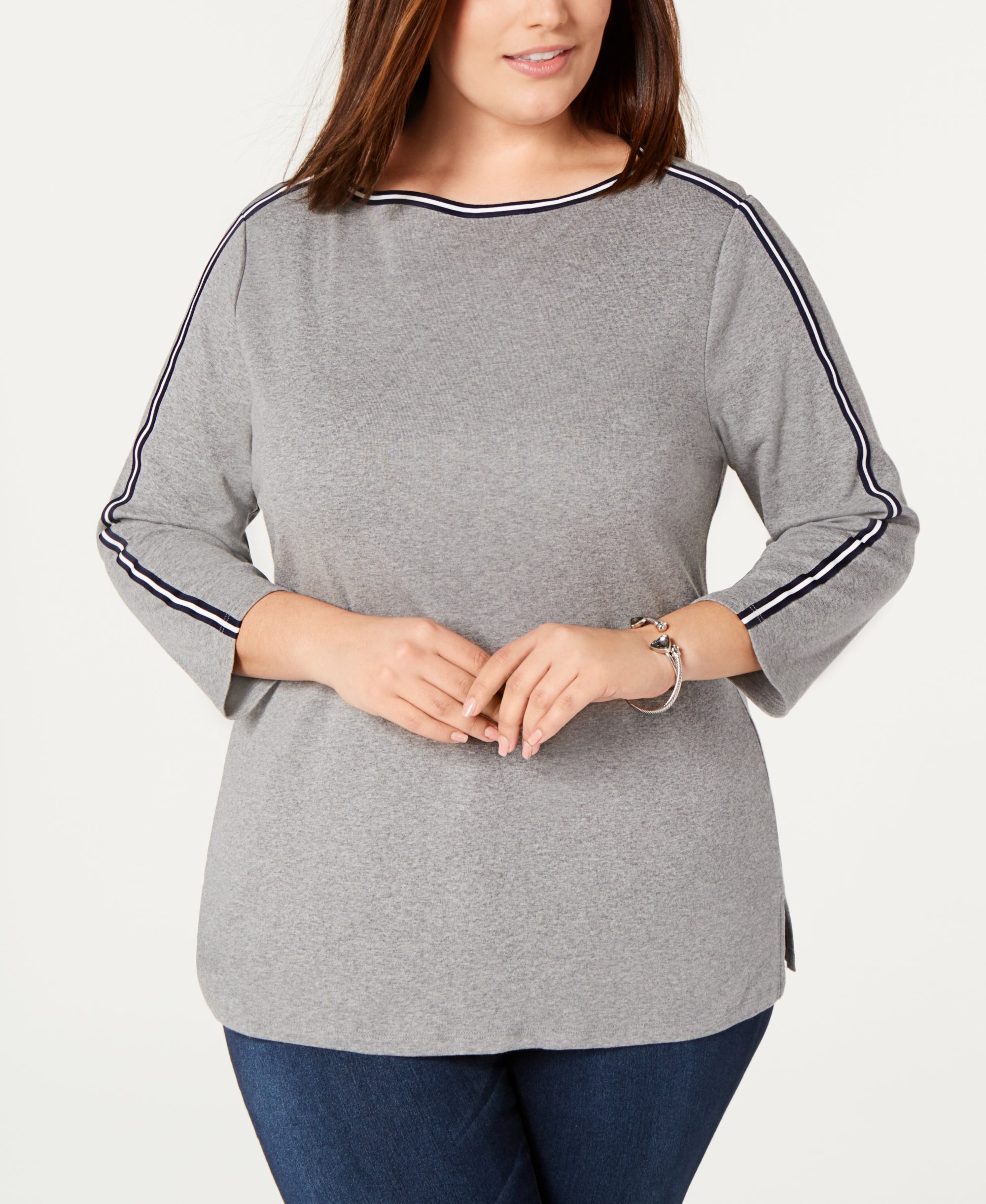 Plus Size Cotton Athletic-Trim Top