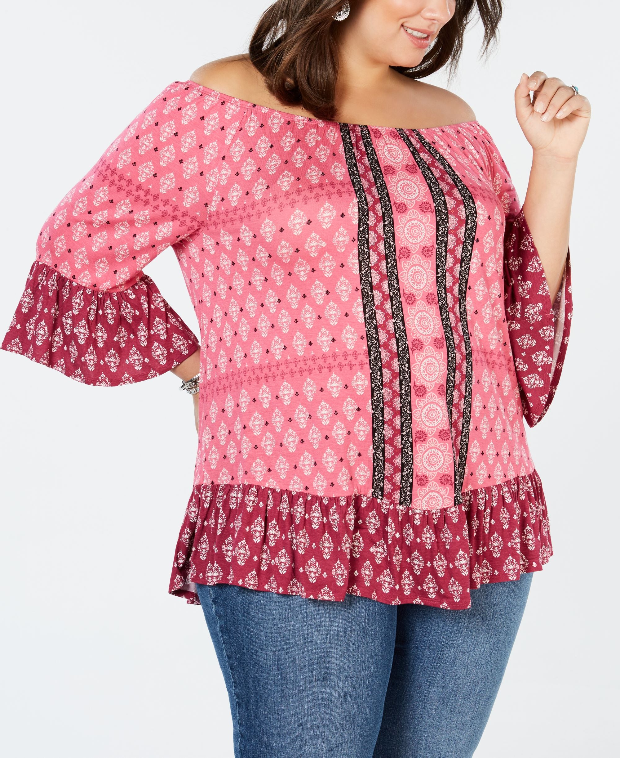 Plus Size Printed Off-The-Shoulder Top