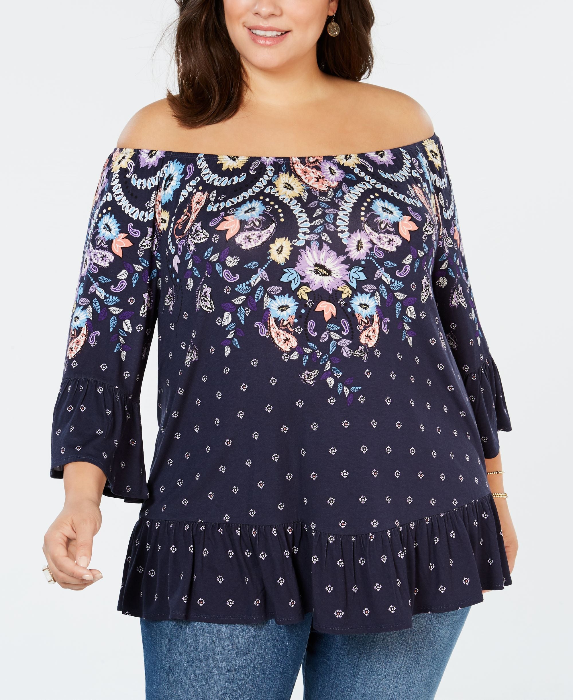 Plus Size Printed Off-The-Shoulder Top