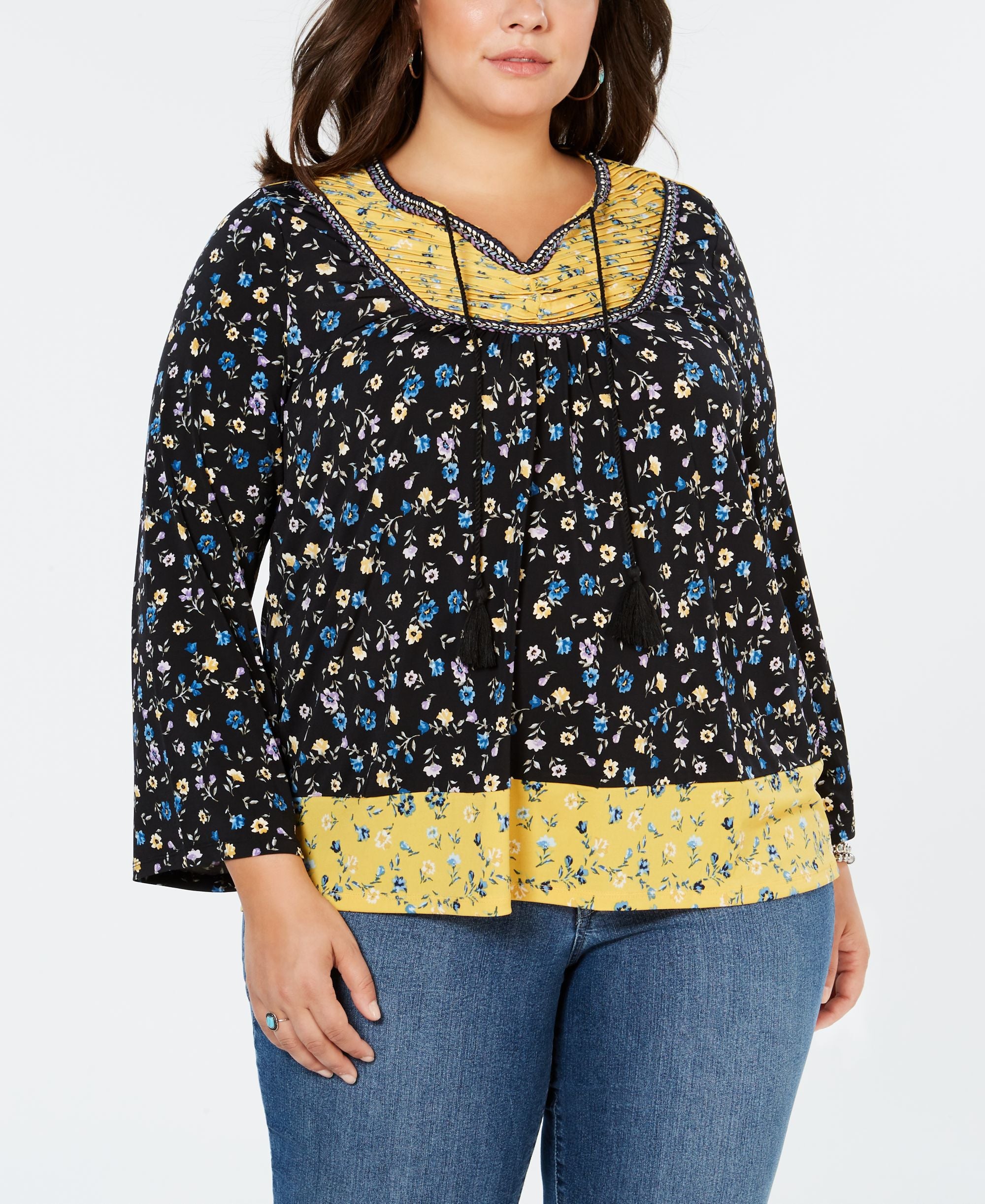 Plus Size Contrast-Print Ruched Top