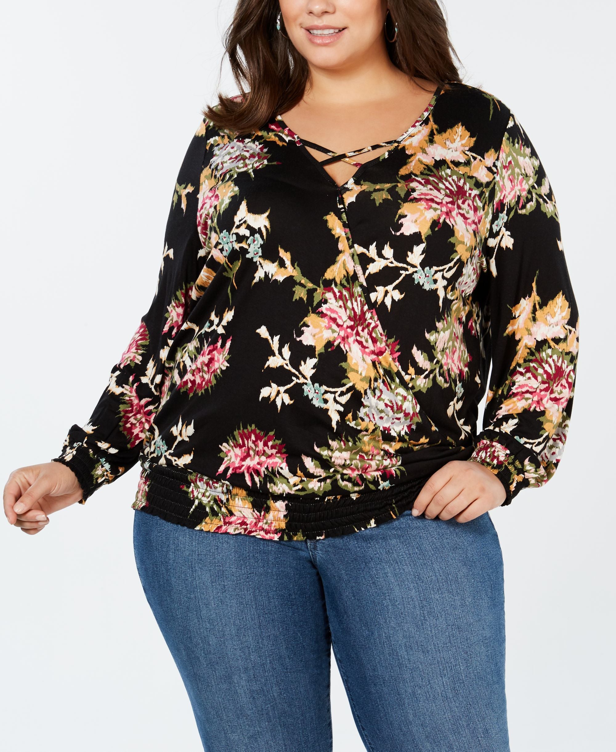 Plus Size Printed Smocked Top