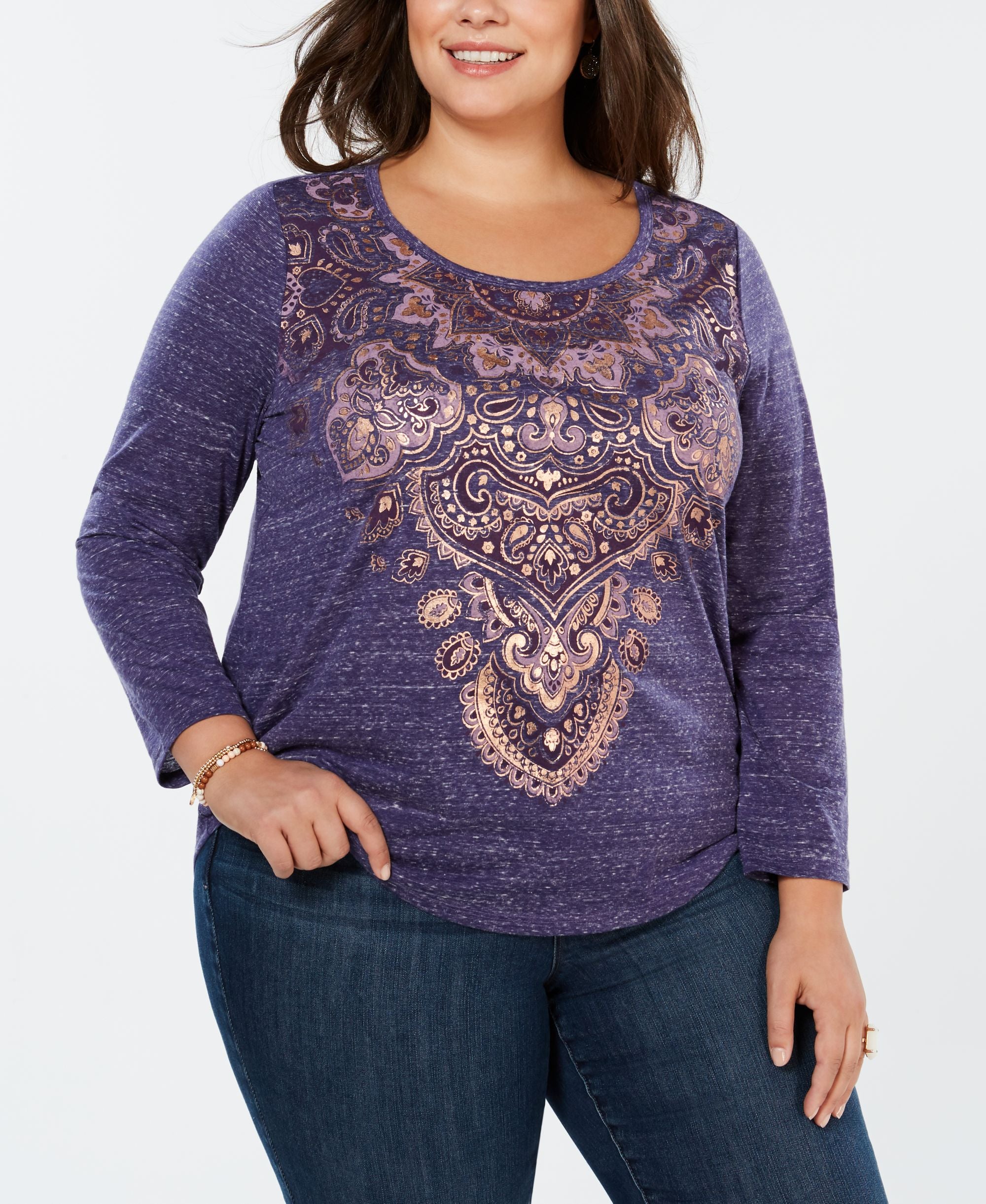 Style & Co Plus Size Metallic Graphic Top