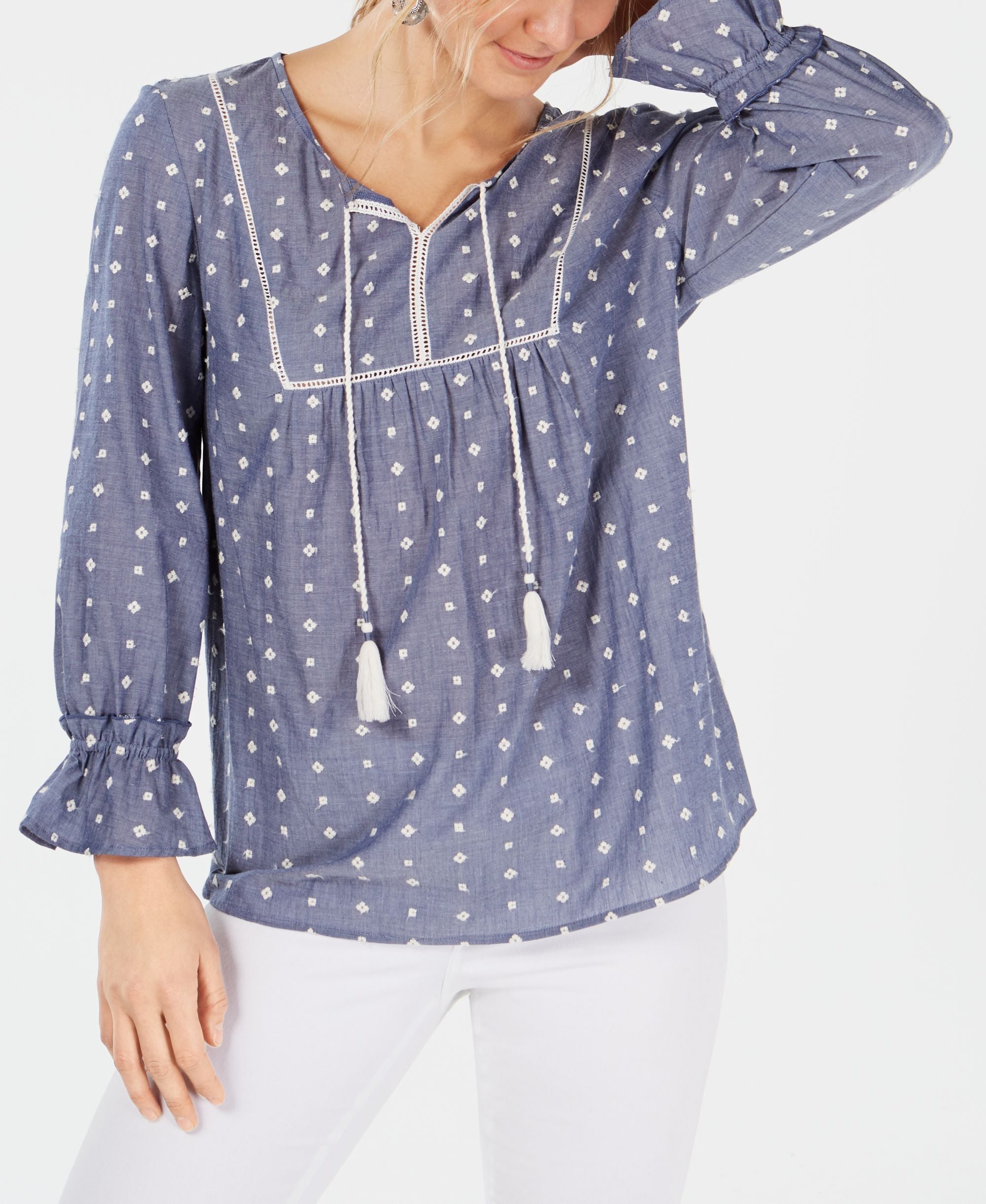Style & Co Cotton Chambray Peasant Top