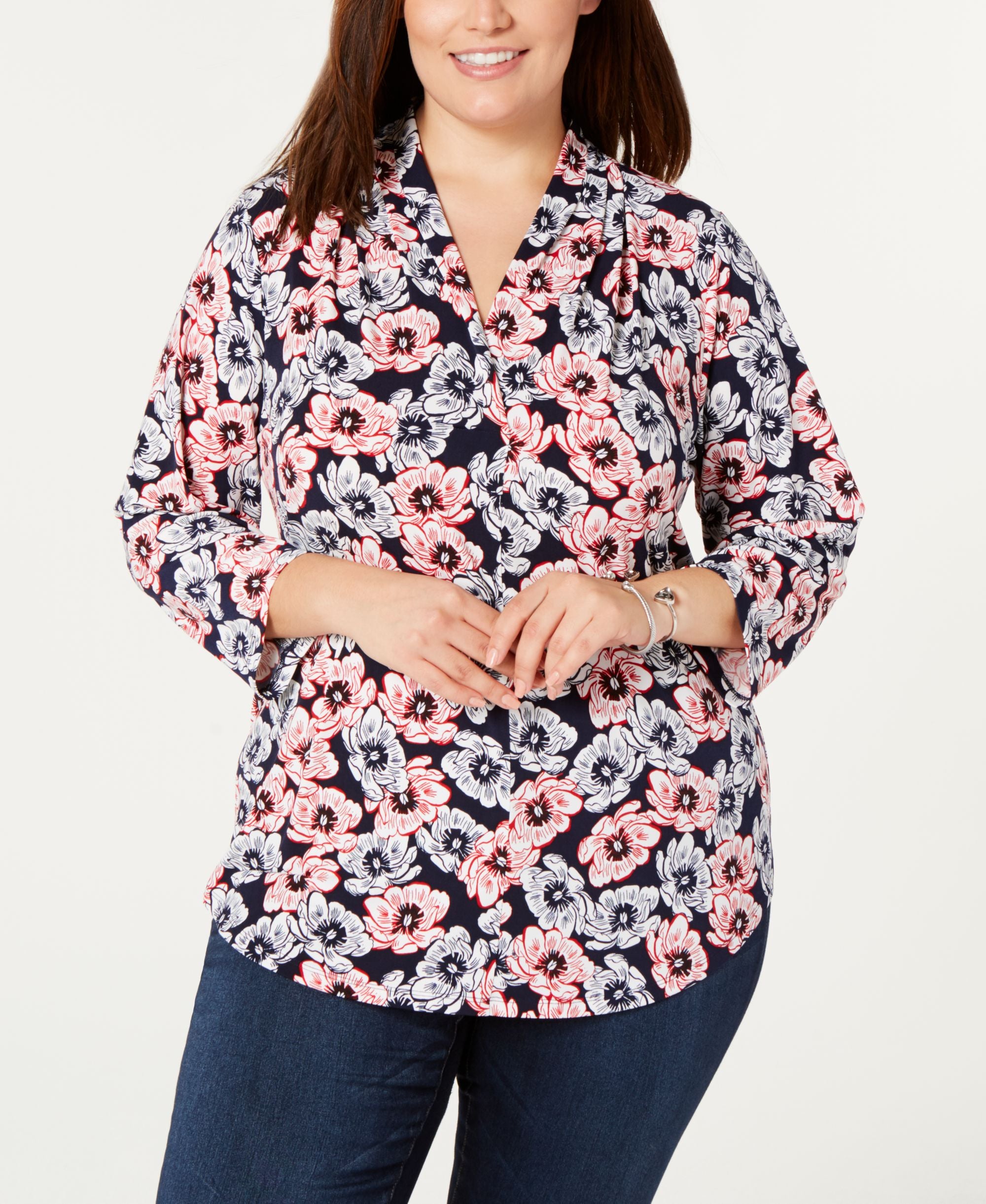 Charter Club Plus Size Printed 3/4 Sleeve Top