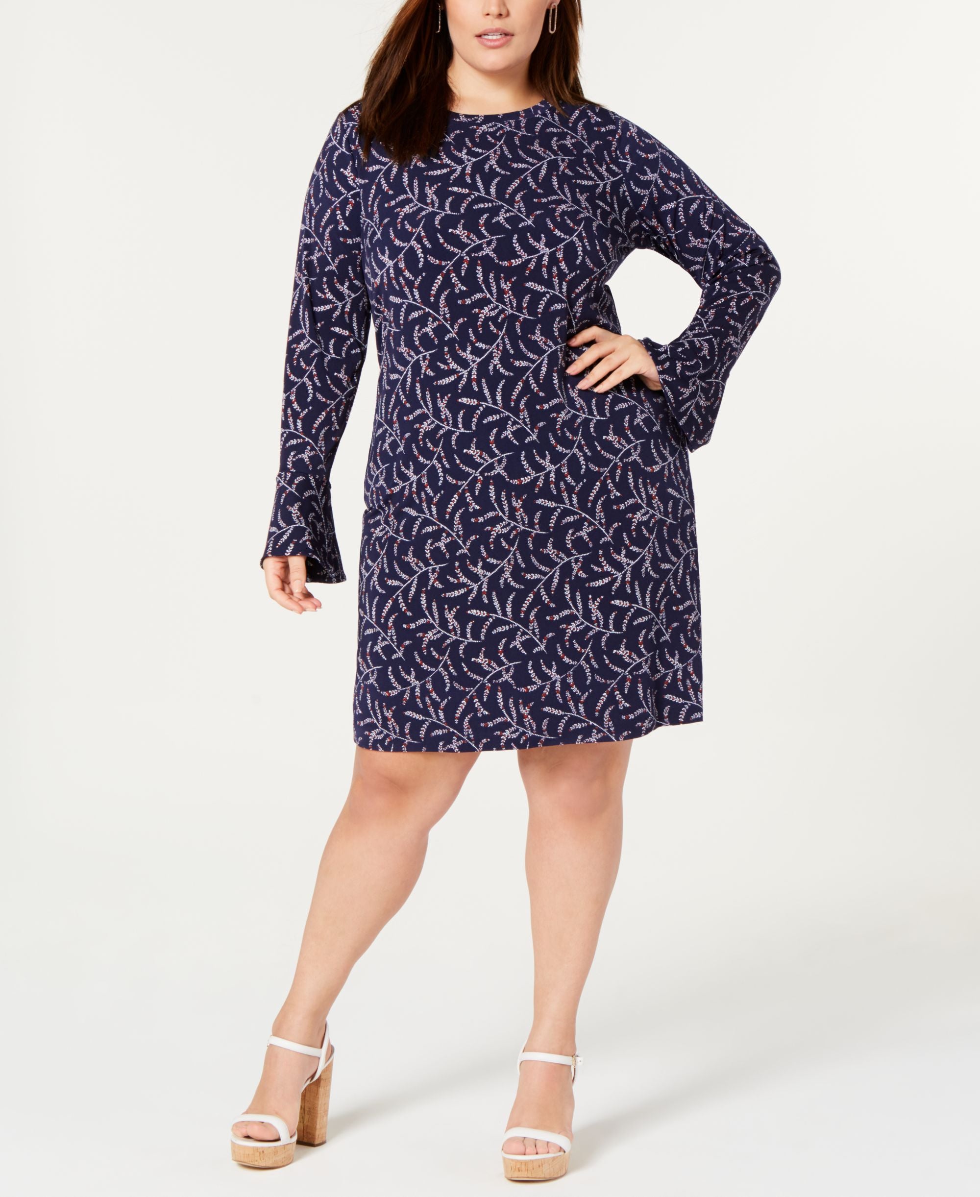 Michael Michael Kors Plus Size Printed Bell Sleeve Sheath Dress