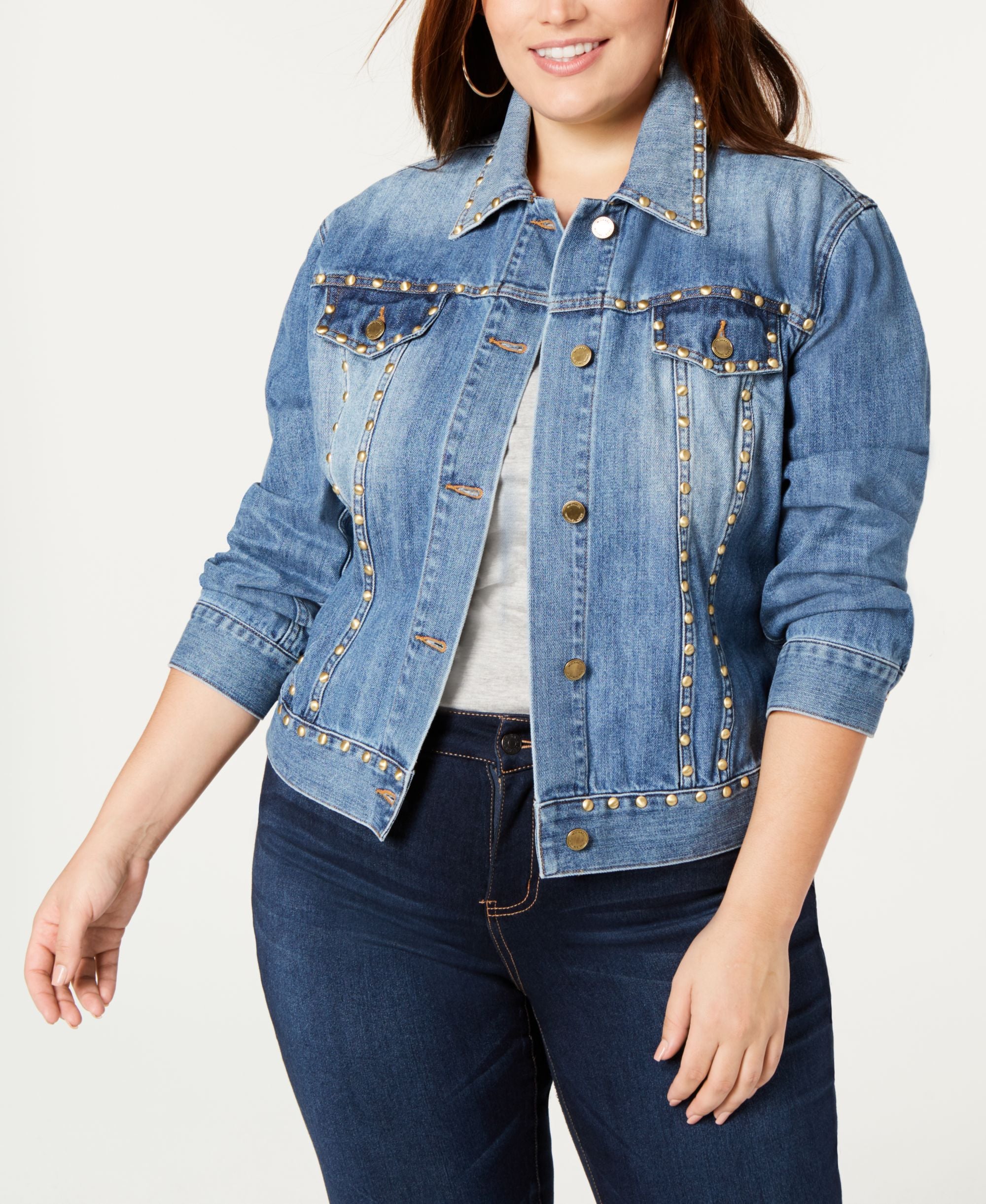 Michael Michael Kors Plus Size Studded Cotton Denim Jacket