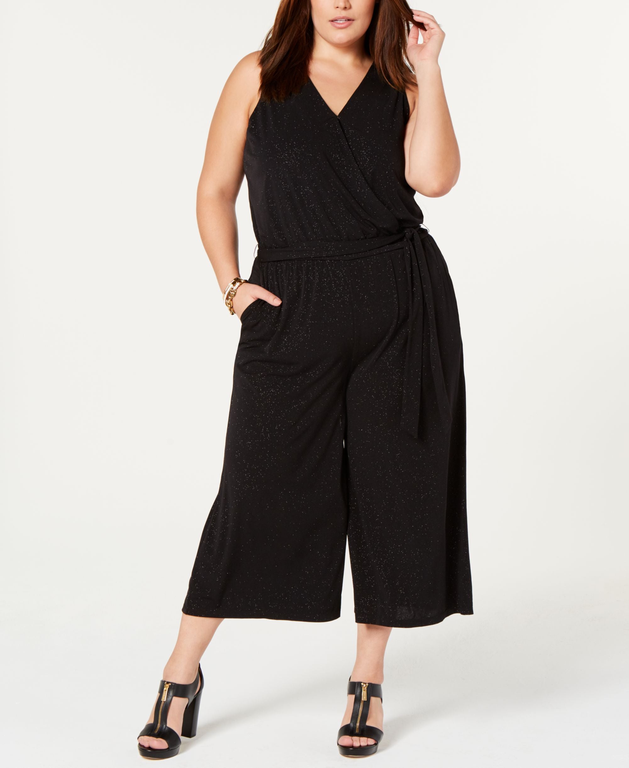 Michael Michael Kors Plus Size Wide Leg Glitter Jumpsuit