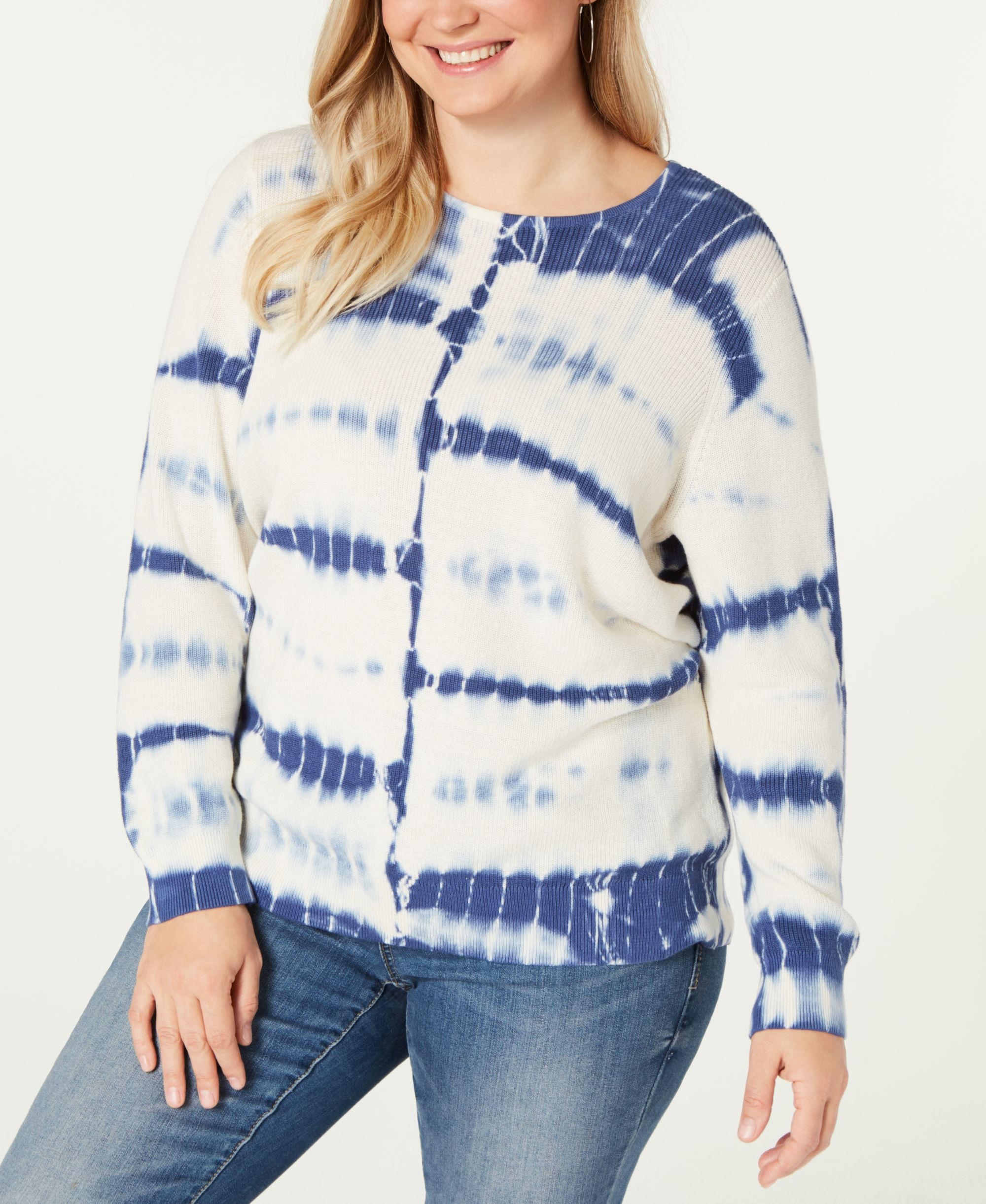 Plus Size Cotton Tie Dye Sweater