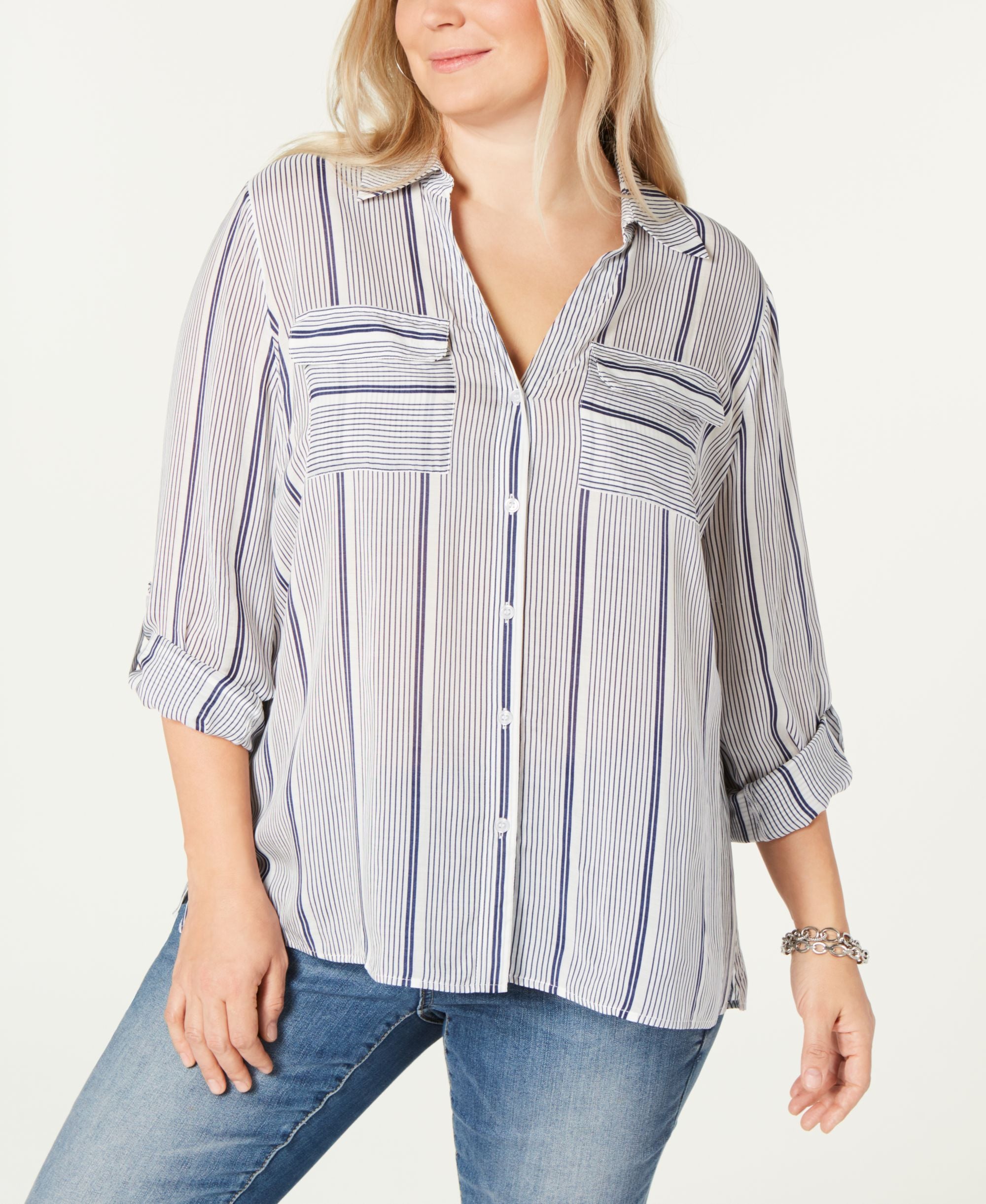 I.N.C. Plus Size Striped Button-Up Shirt