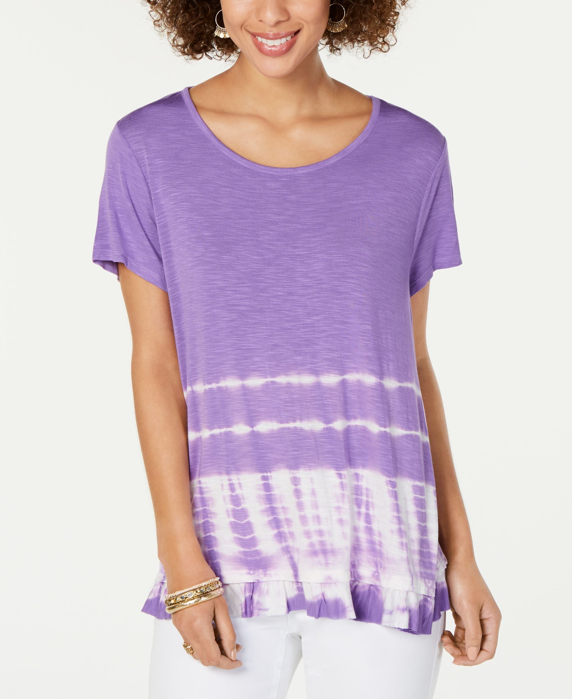 Style & Co Tie Dyed Ruffle Hem T-Shirt