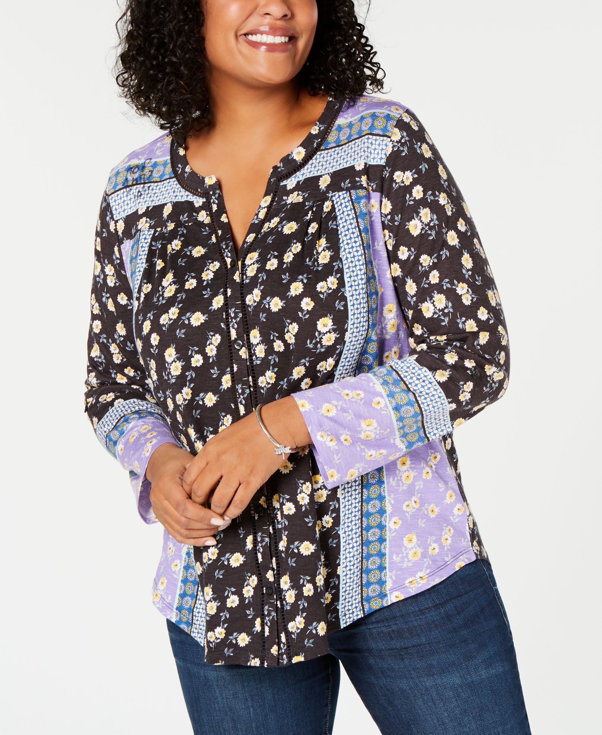 Plus Size Mixed Floral-Print Top