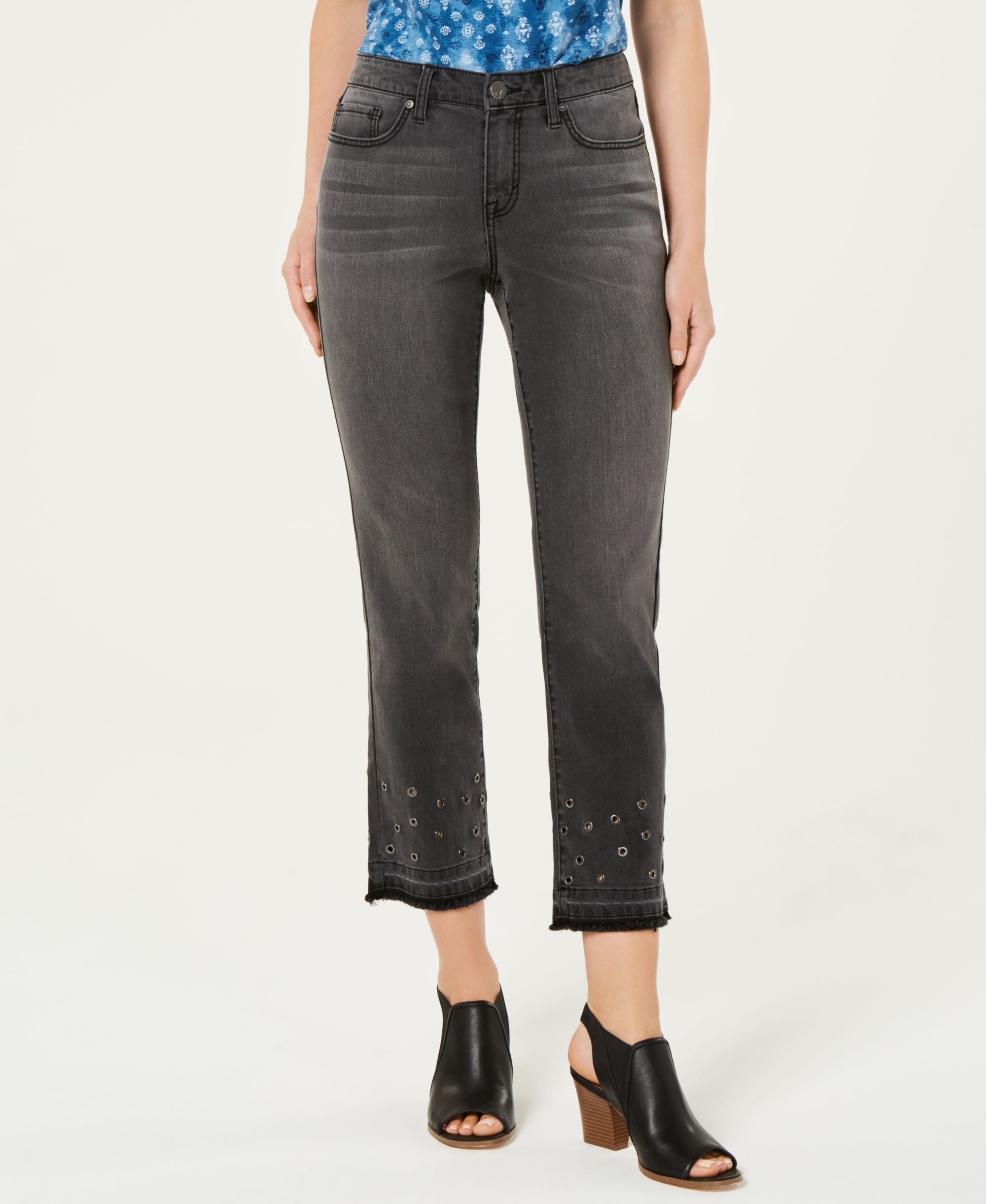 Style & Co Grommet Trimmed Straight Leg Cropped Jeans